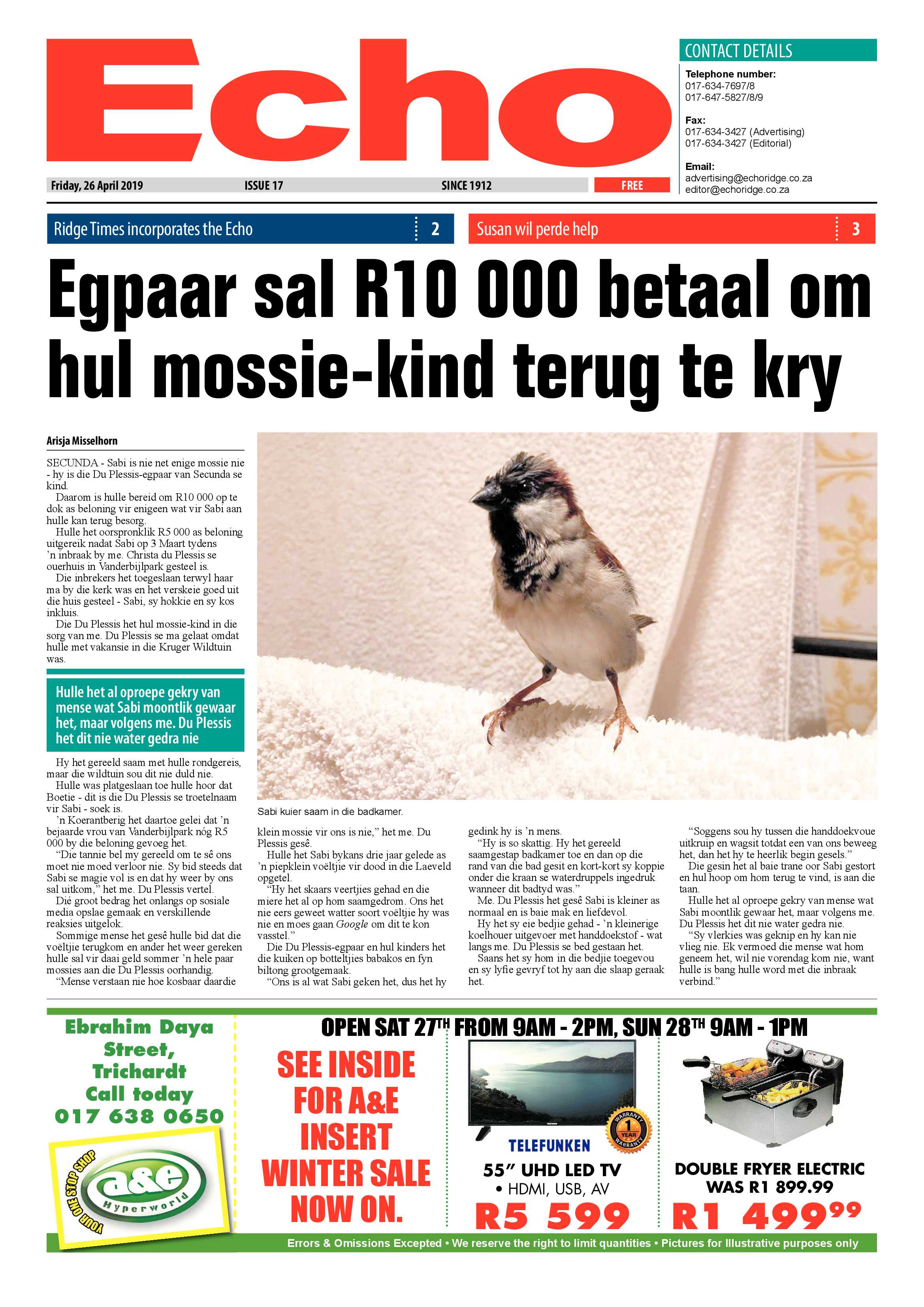 Echo 26 April 2019 page 1