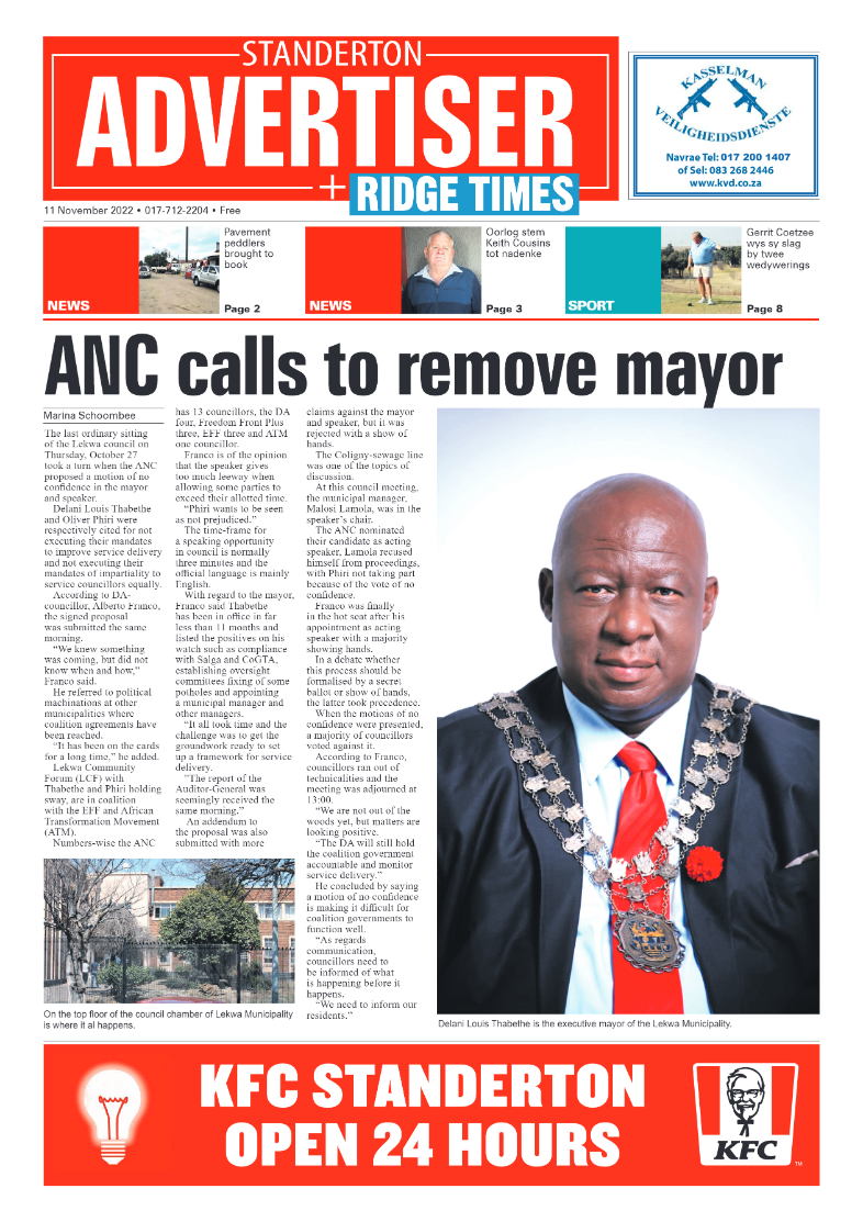 Standerton Advertiser 11 Nov 2022 page 1