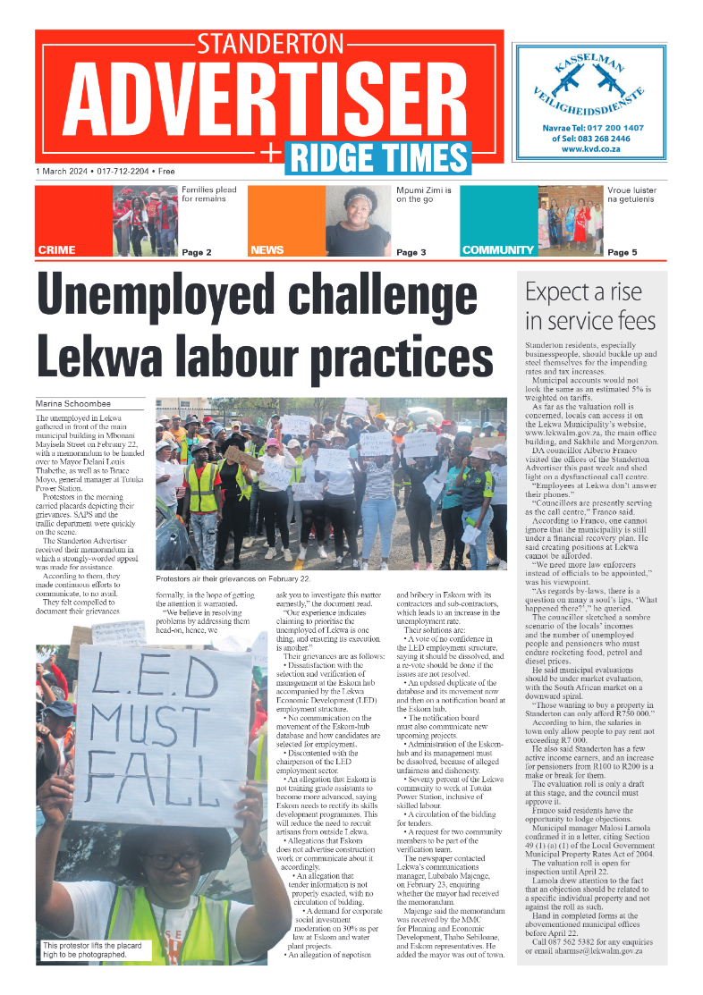 Standerton Advertiser 01 March 2024 page 1