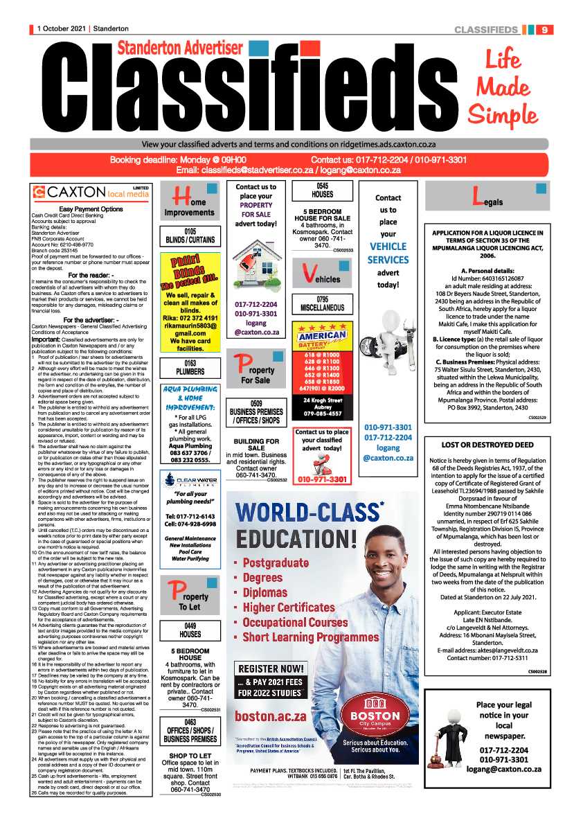 Standerton Advertiser 01 October 2021 page 9