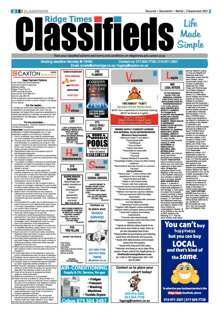 Standerton Advertiser 03 September 2021 page 8