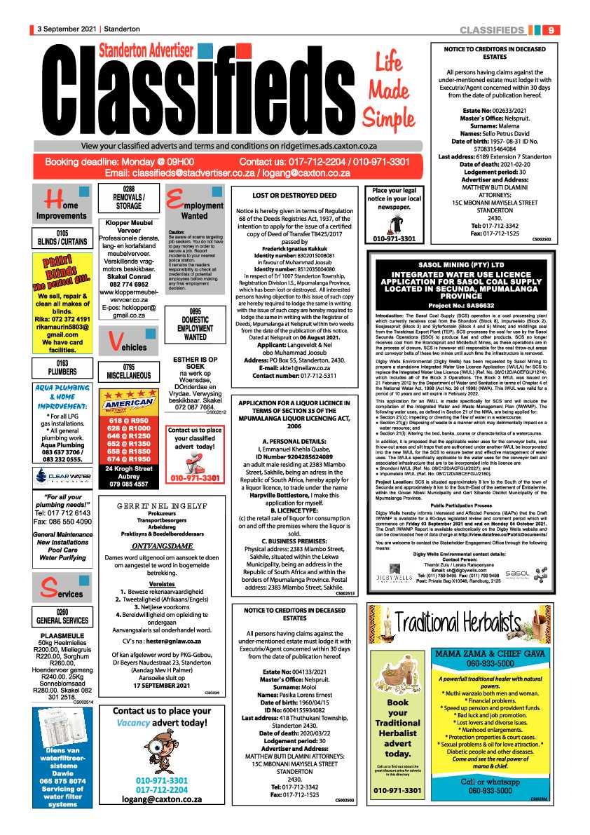 Standerton Advertiser 03 September 2021 page 9