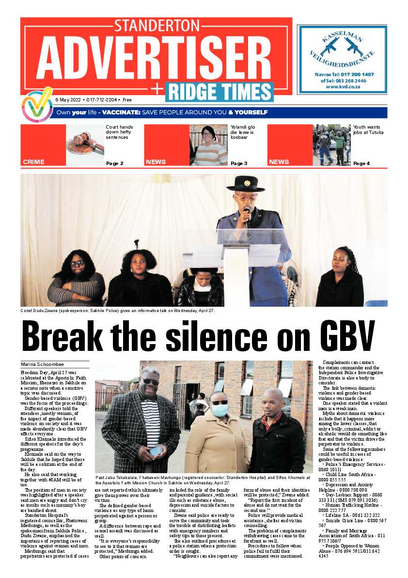Standerton Advertiser 06 May 2022 page 1