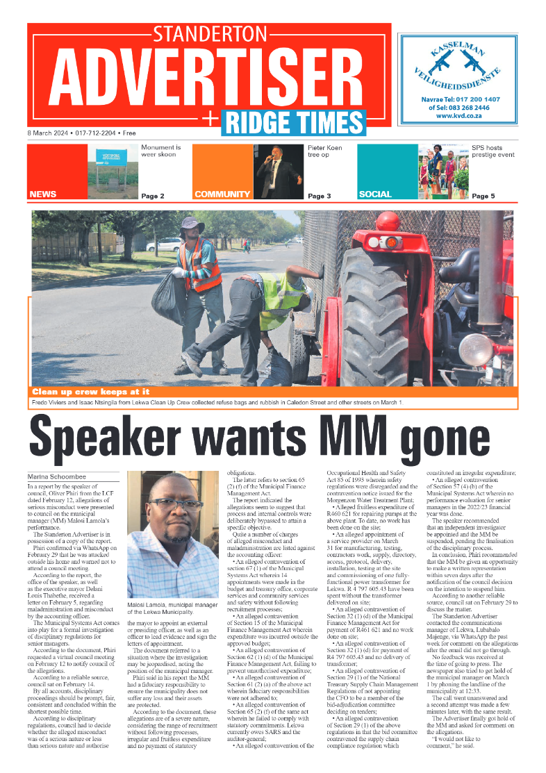 Standerton Advertiser 08 March 2024 page 1