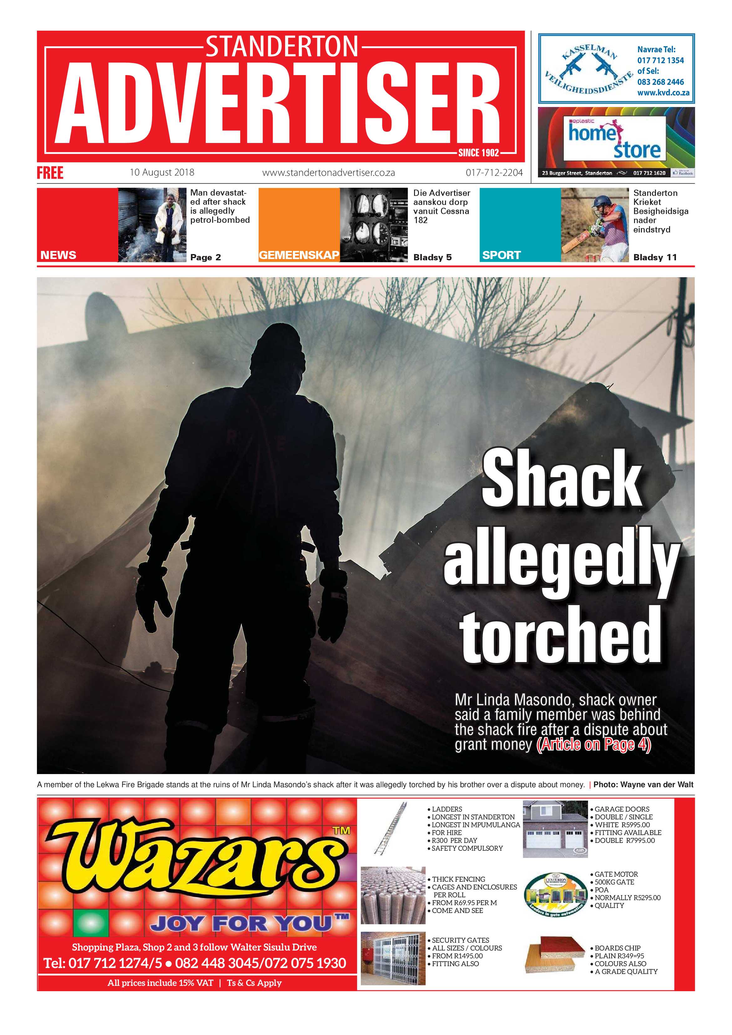 Standerton Advertiser 10 August 2018 page 1