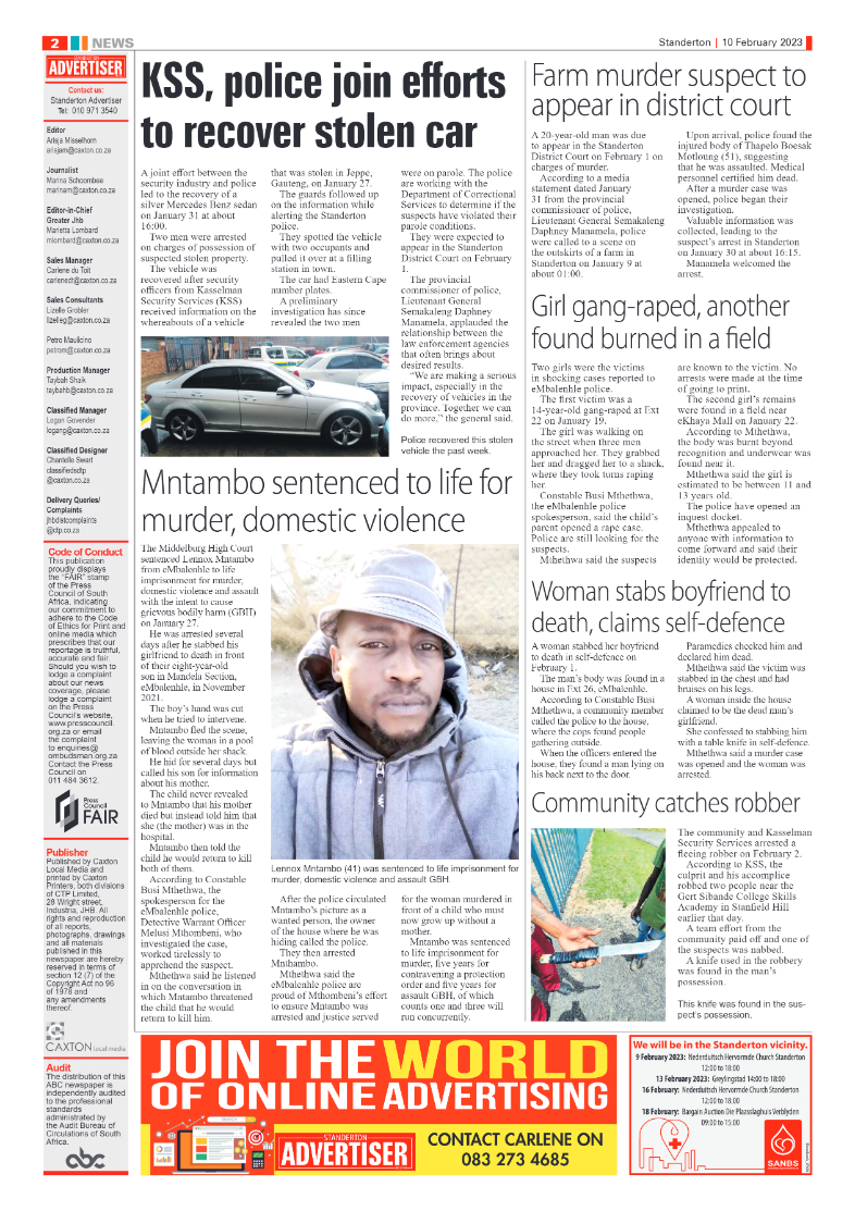 Standerton Advertiser 10 February 2023 page 2