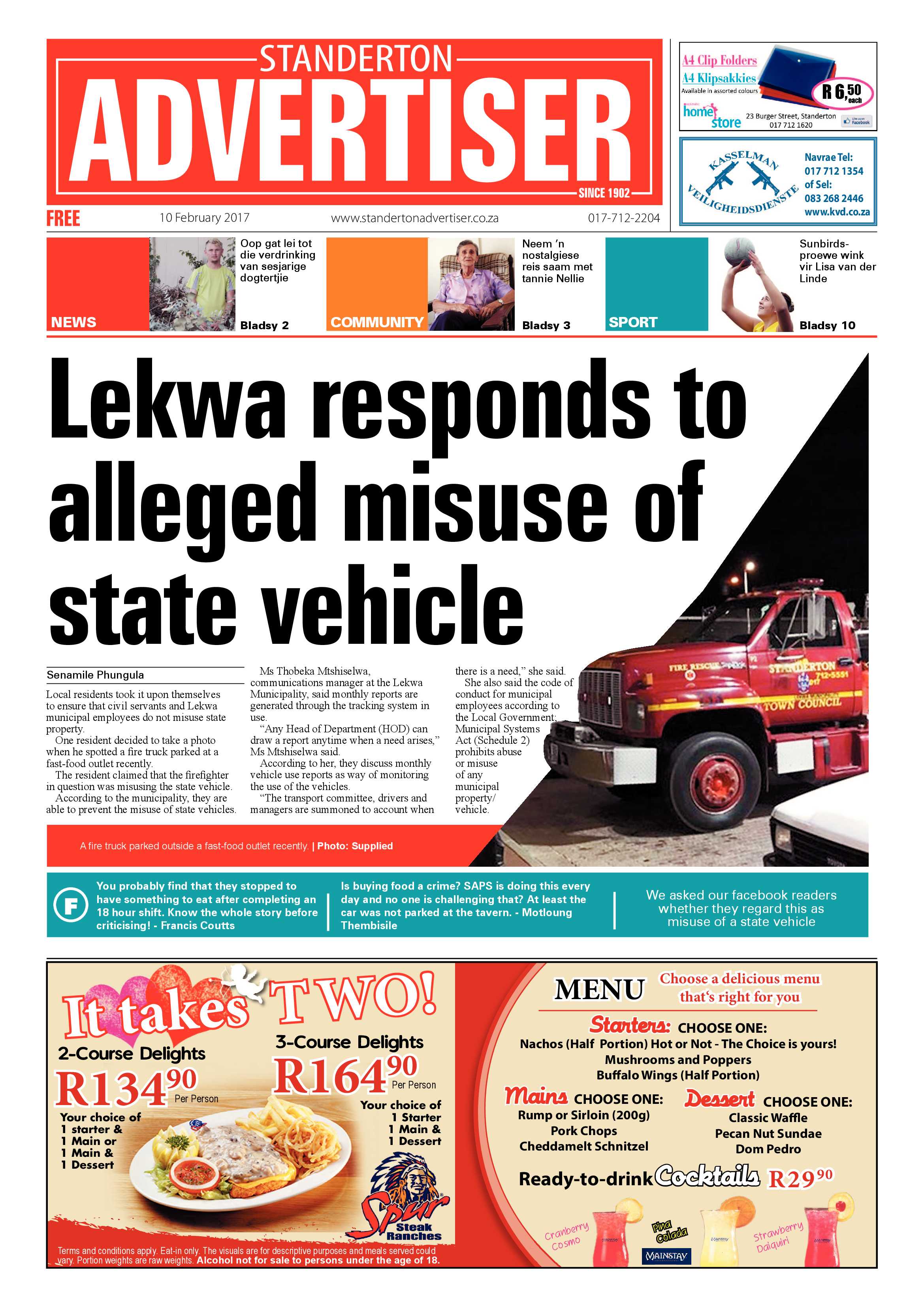 Standerton Advertiser 10 February 2017 page 1