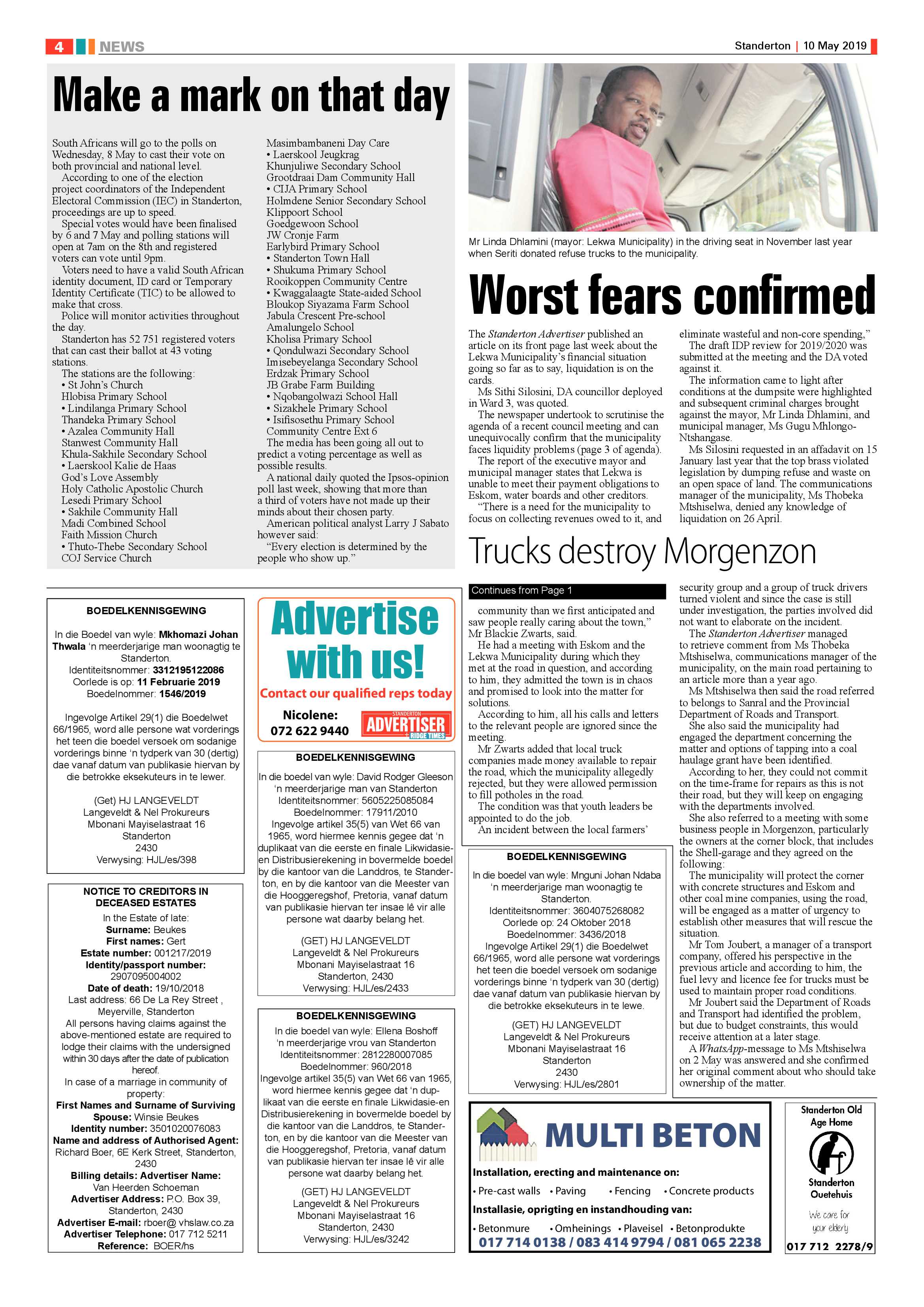 Standerton Advertiser 10 May 2019 page 4