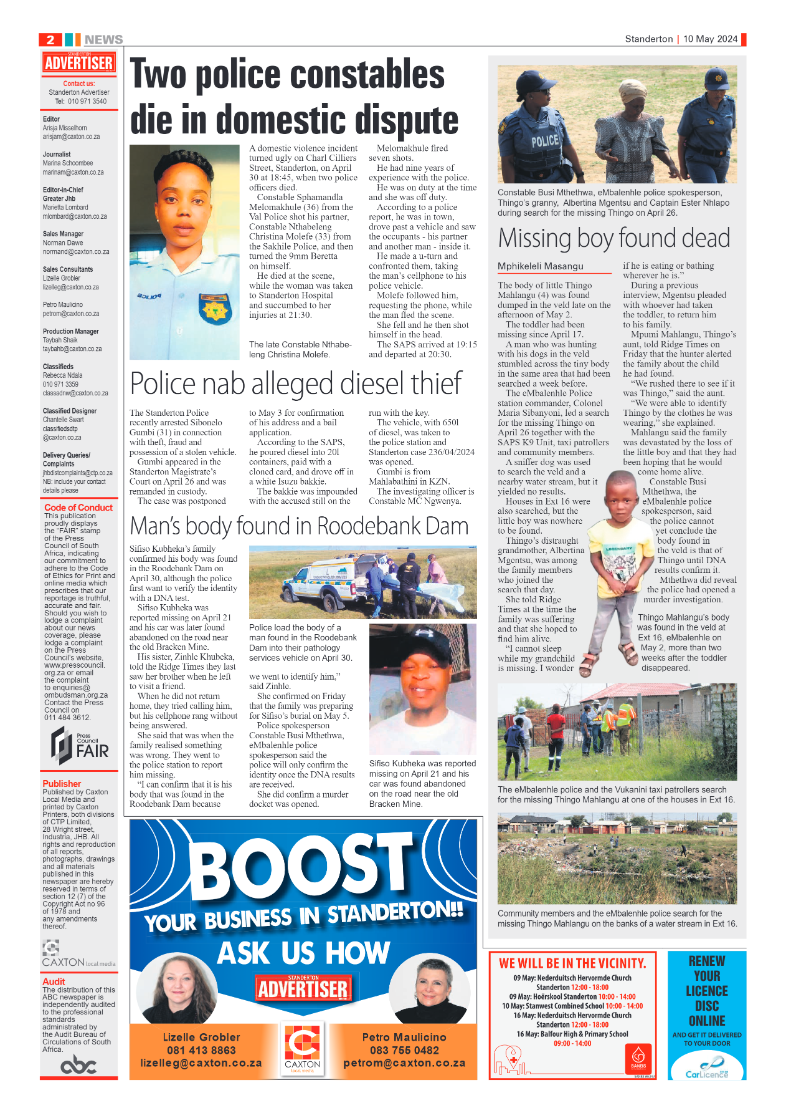 Standerton Advertiser 10 May 2024 page 2