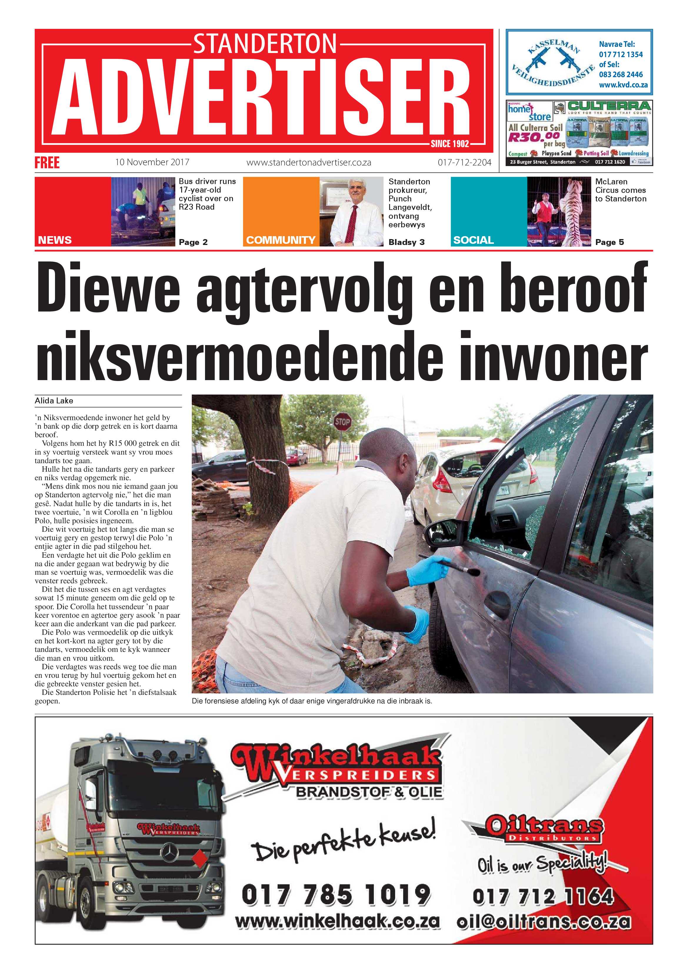 Standerton Advertiser 10 November 2017 page 1