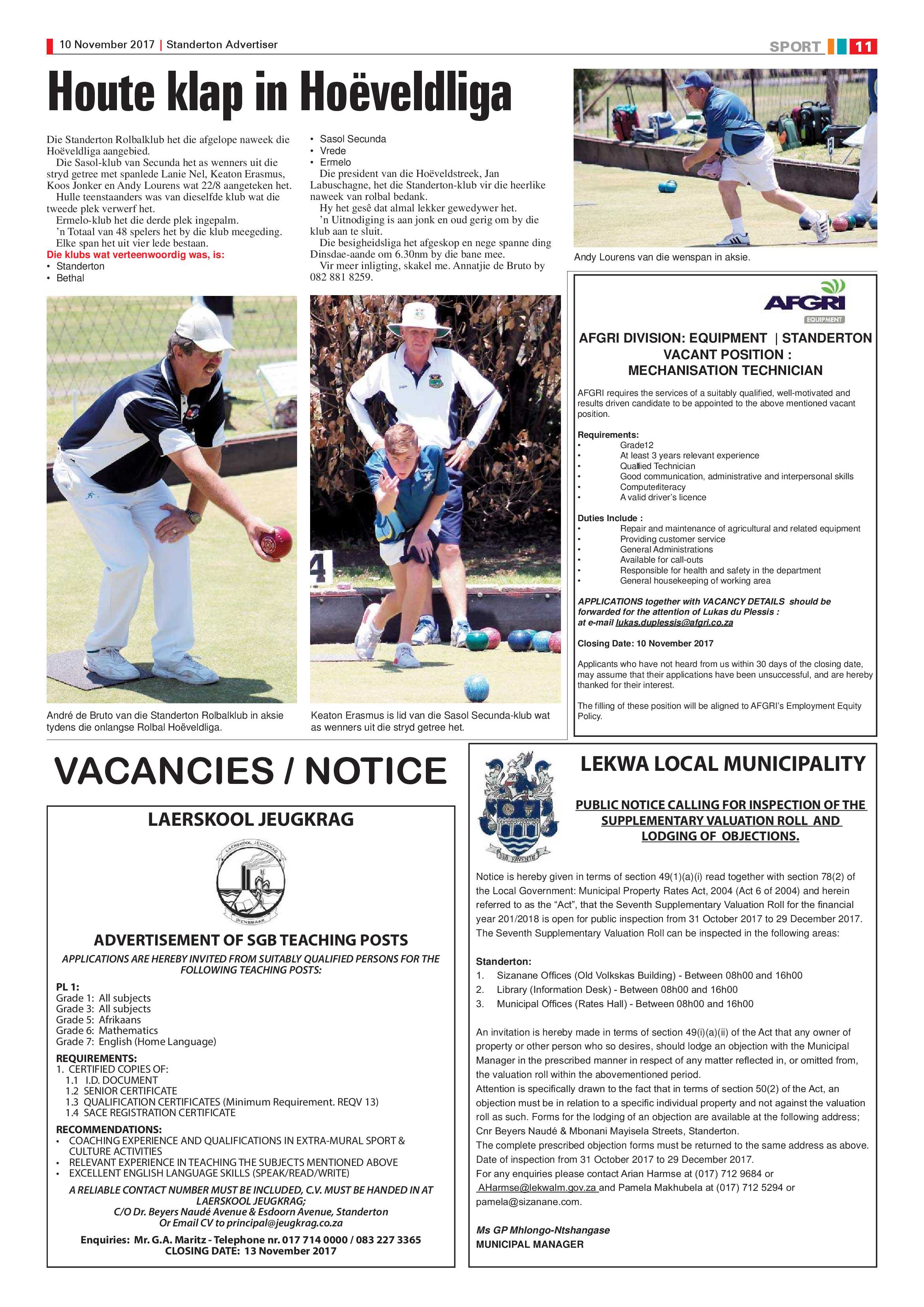 Standerton Advertiser 10 November 2017 page 11