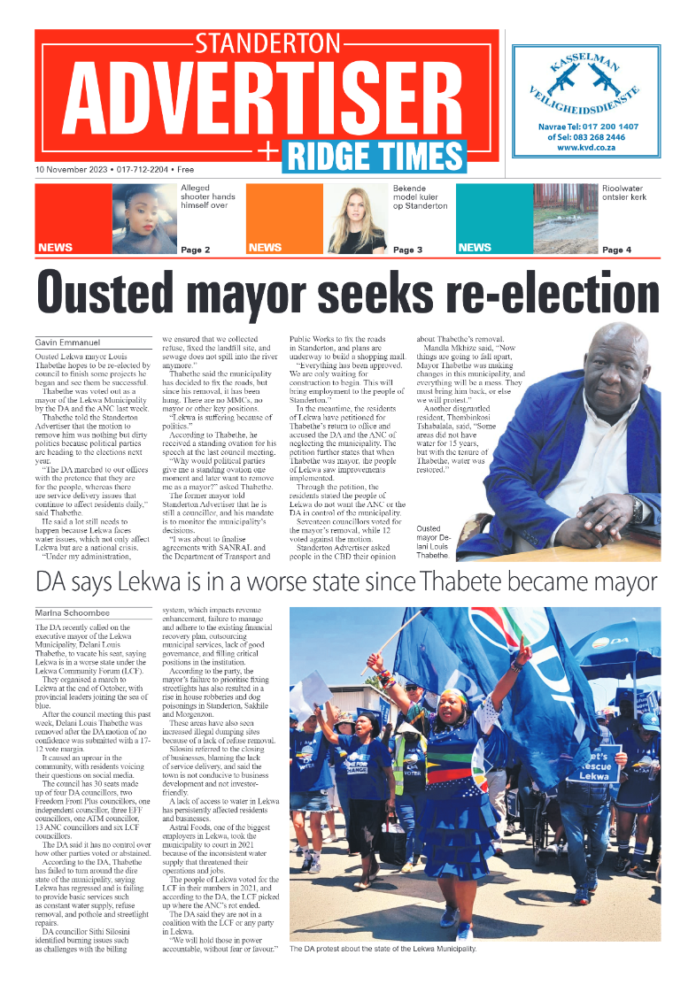 Standerton Advertiser 10 November 2023 page 1