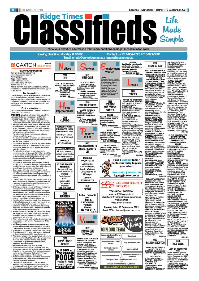 Standerton Advertiser 10 September 2021 page 8