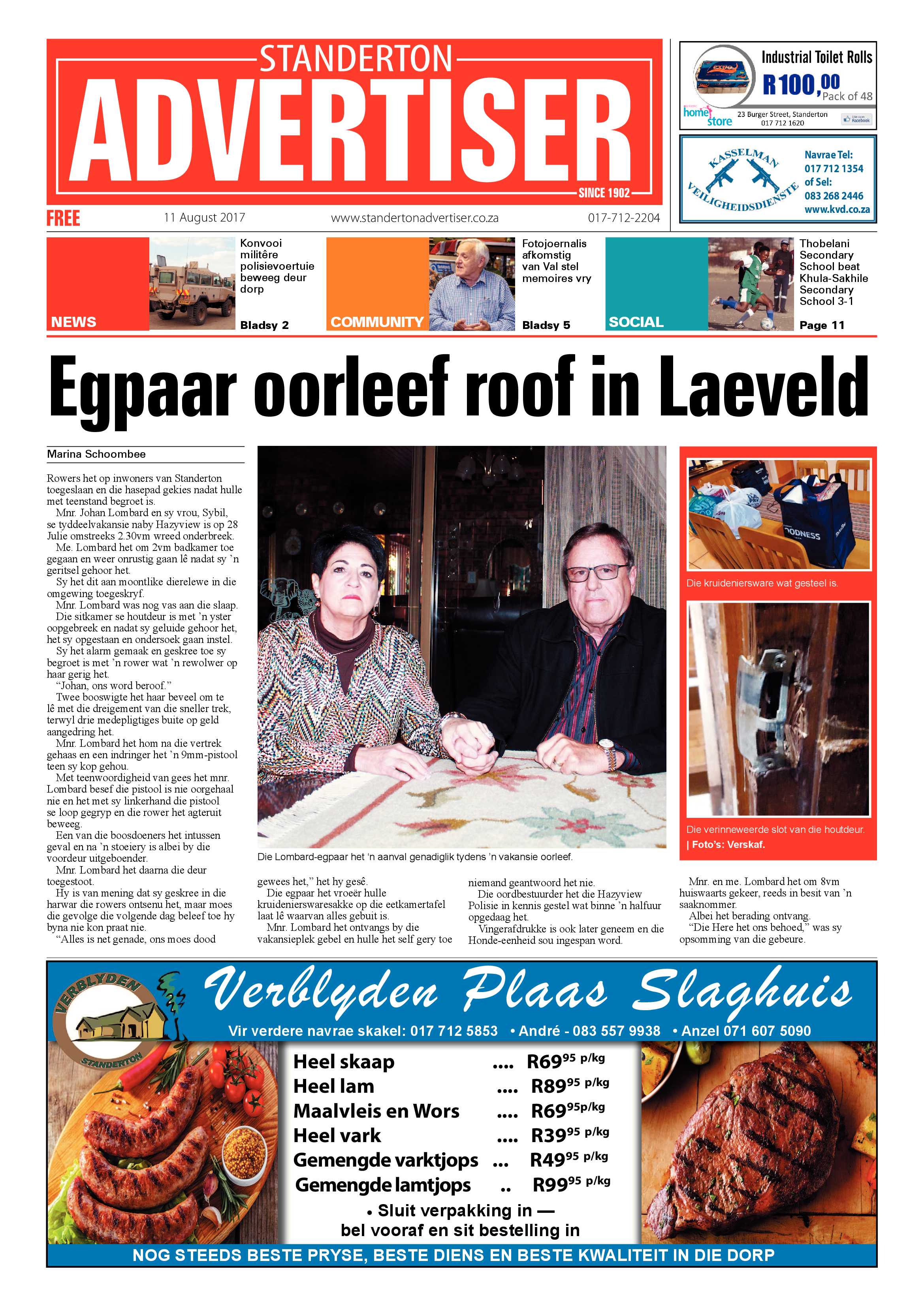 Standerton Advertiser 11 August 2017 page 1