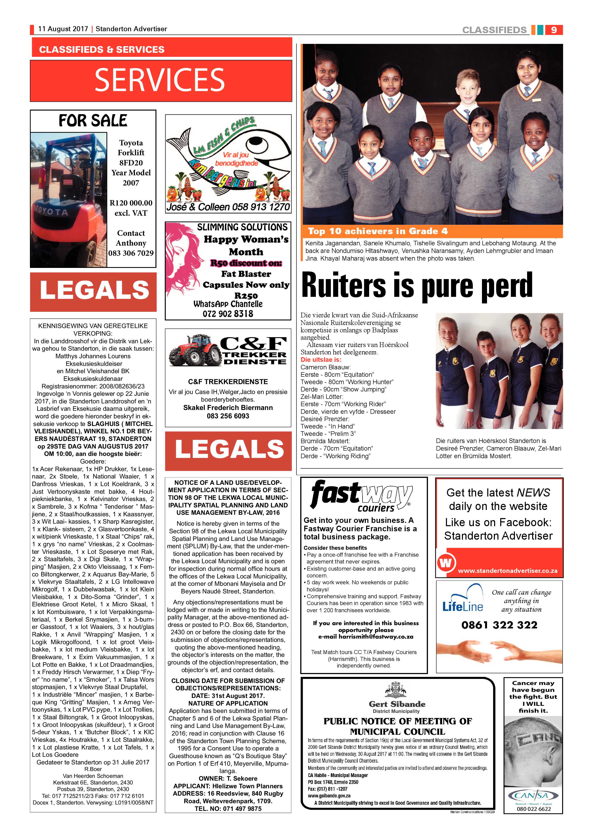 Standerton Advertiser 11 August 2017 page 9