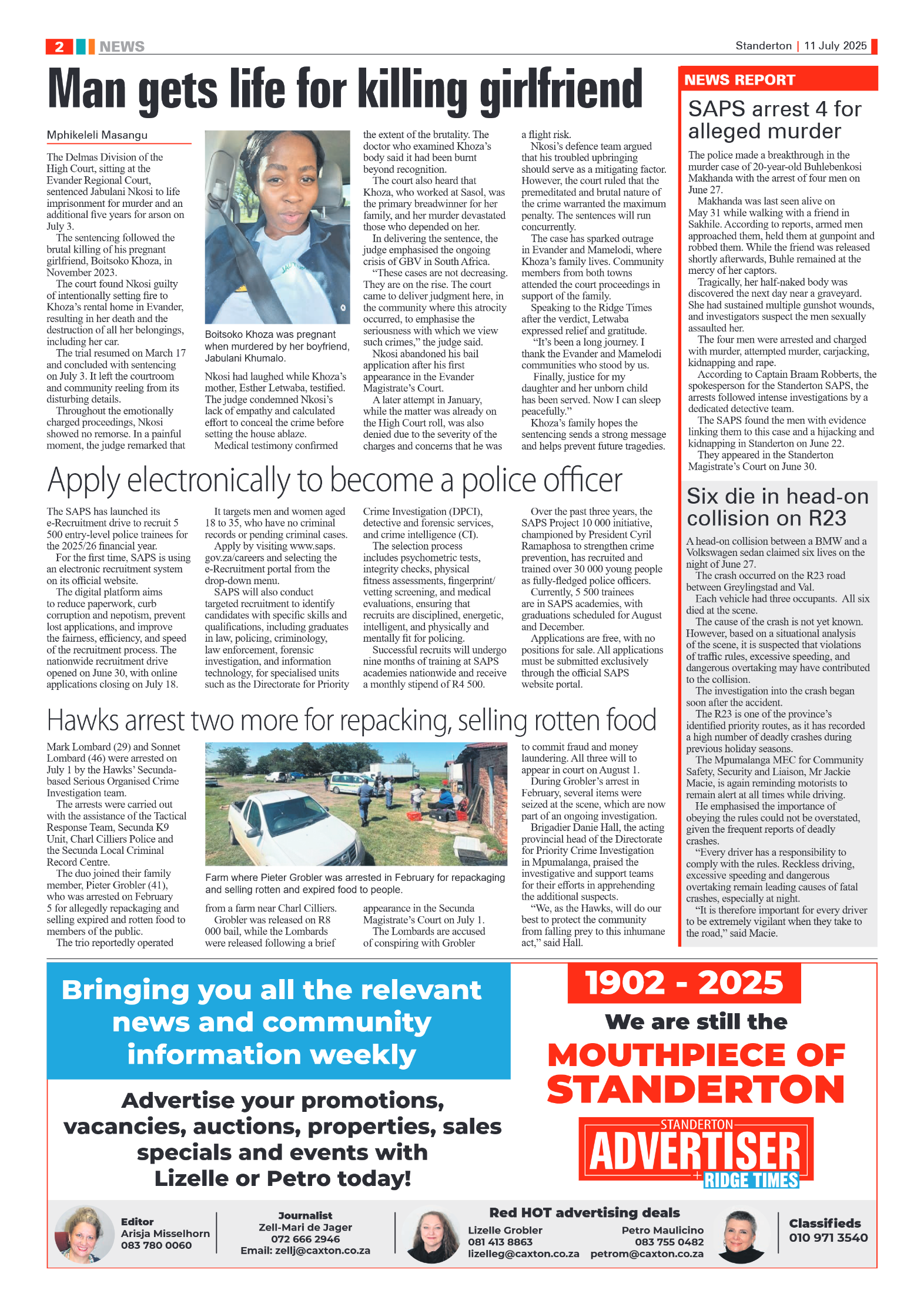 Standerton Advertiser 11 July 2025 page 2