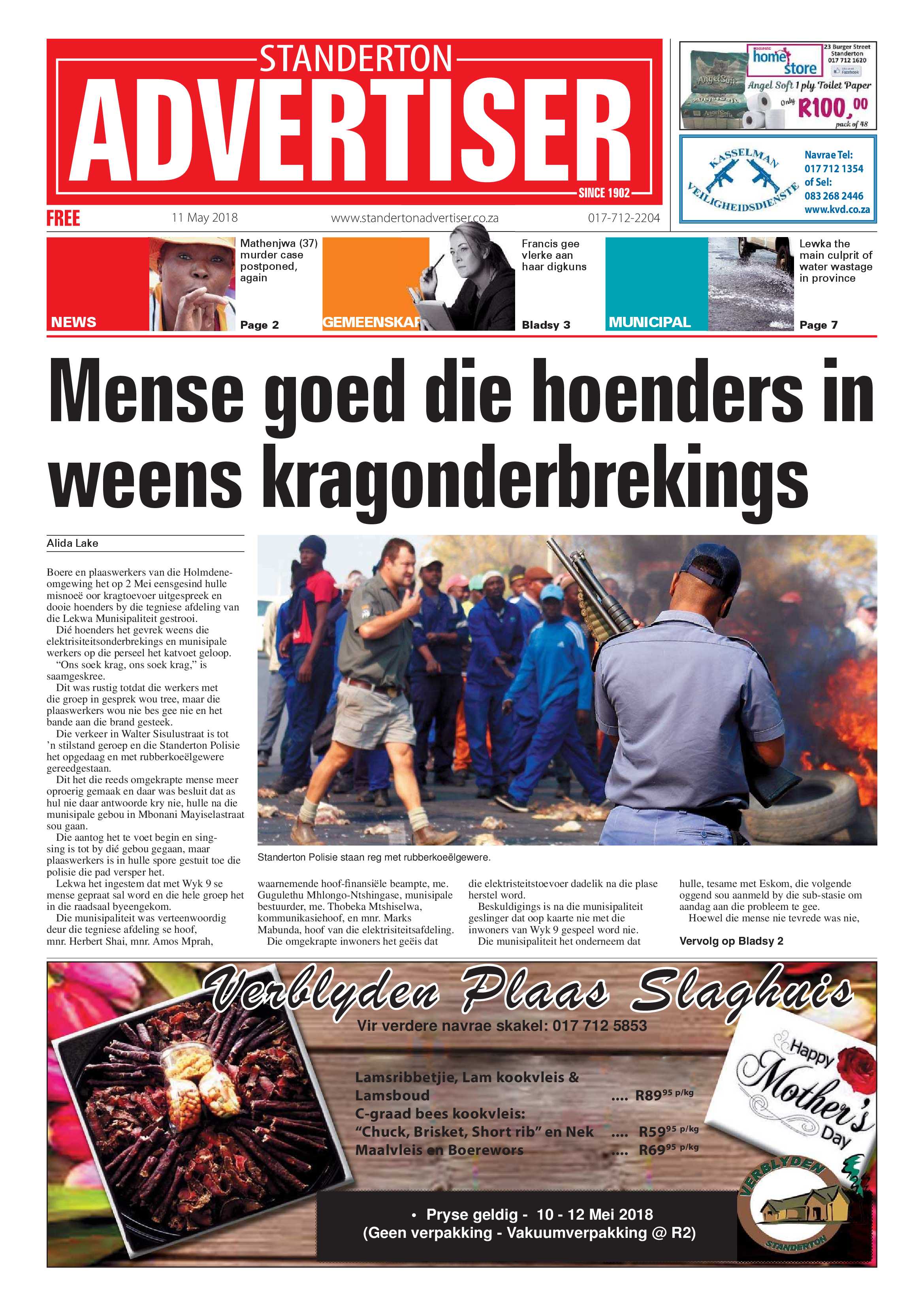 Standerton Advertiser 11 May 2018 page 1