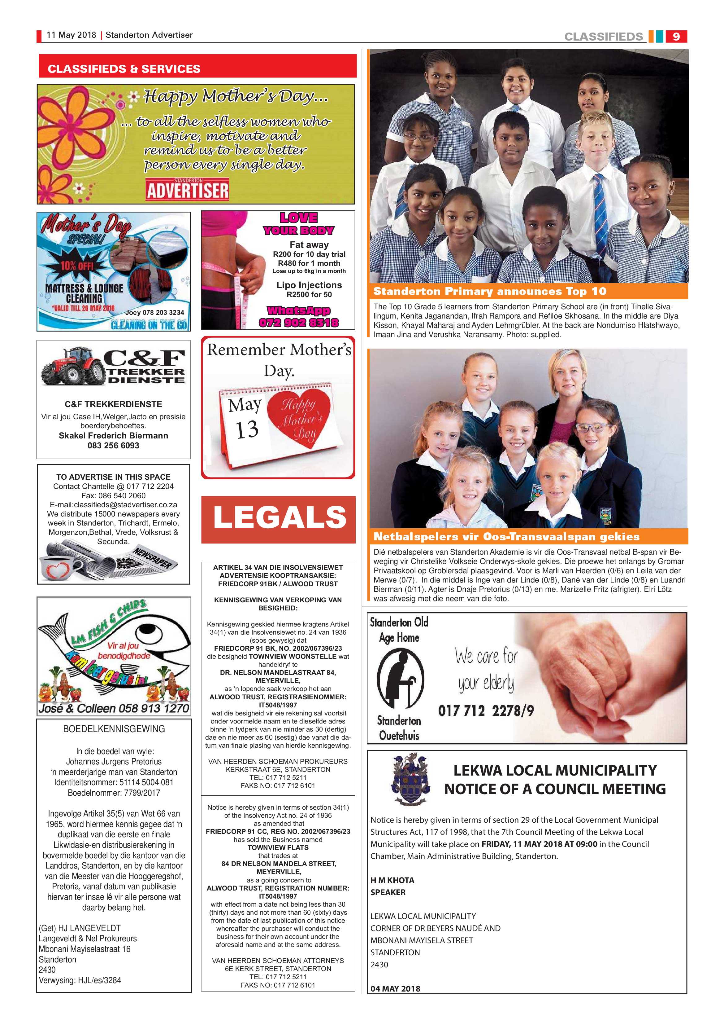 Standerton Advertiser 11 May 2018 page 9