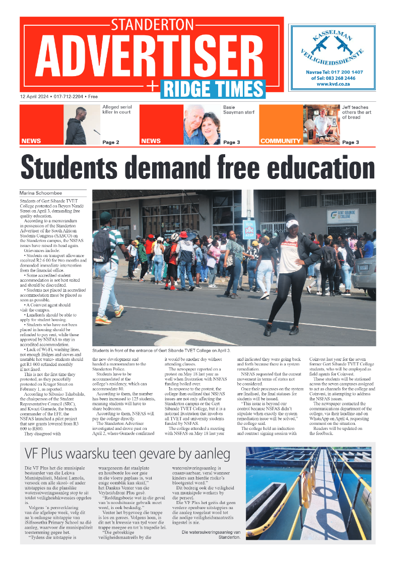 Standerton Advertiser 12 April 2024 page 1