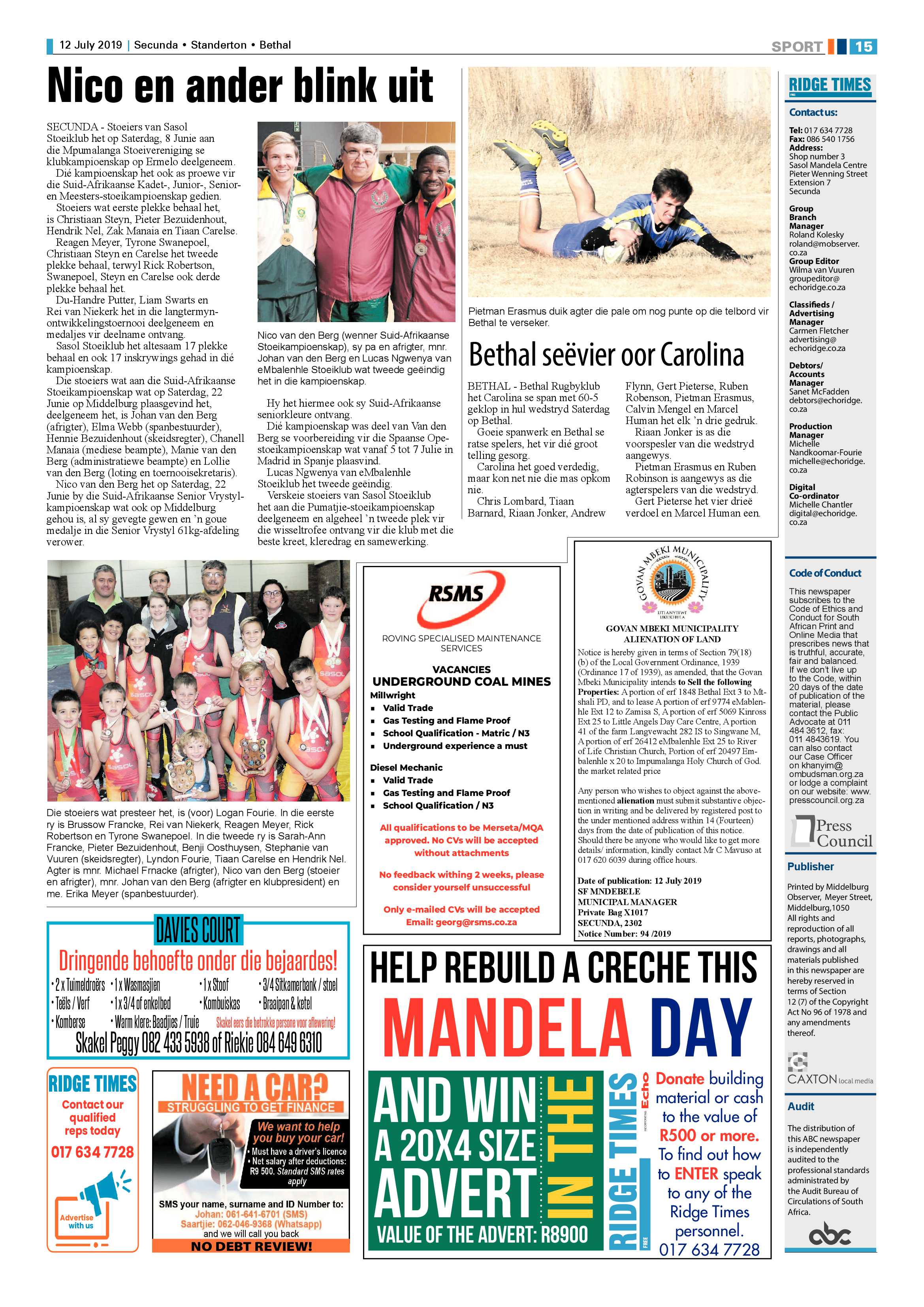 Standerton Advertiser 12 July 2019 page 19