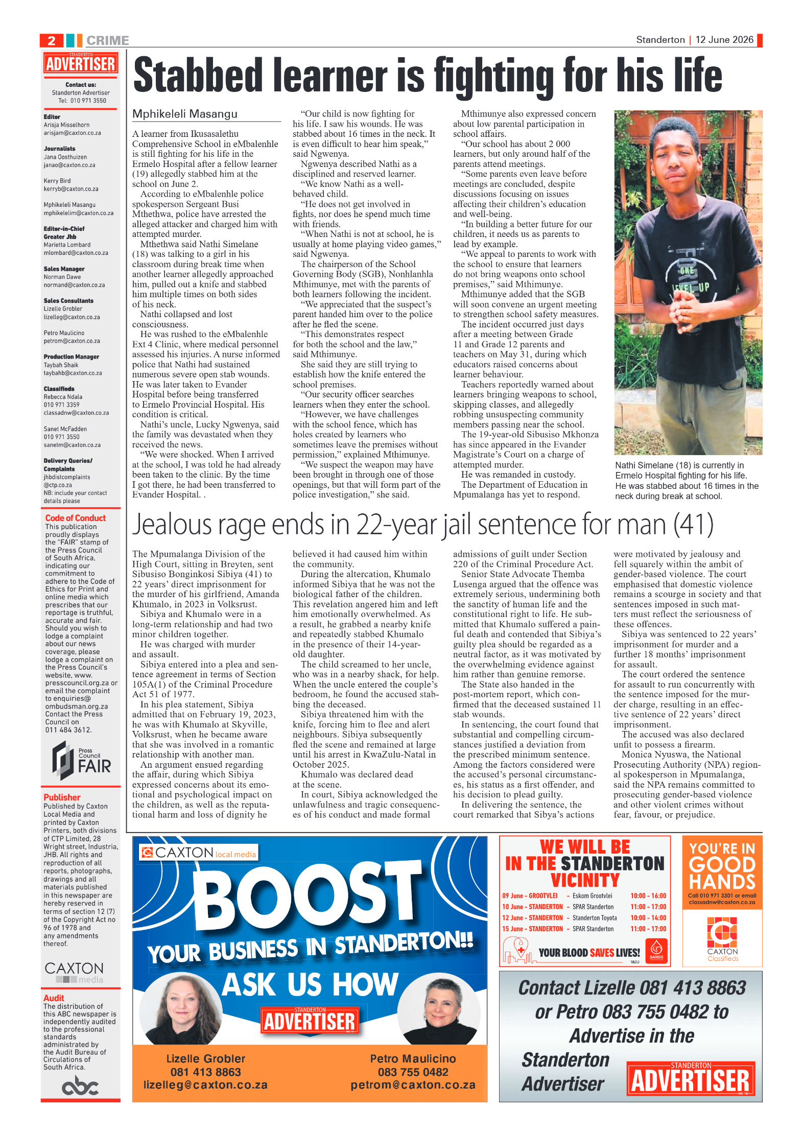 Standerton Advertiser 12 June 2026 page 2