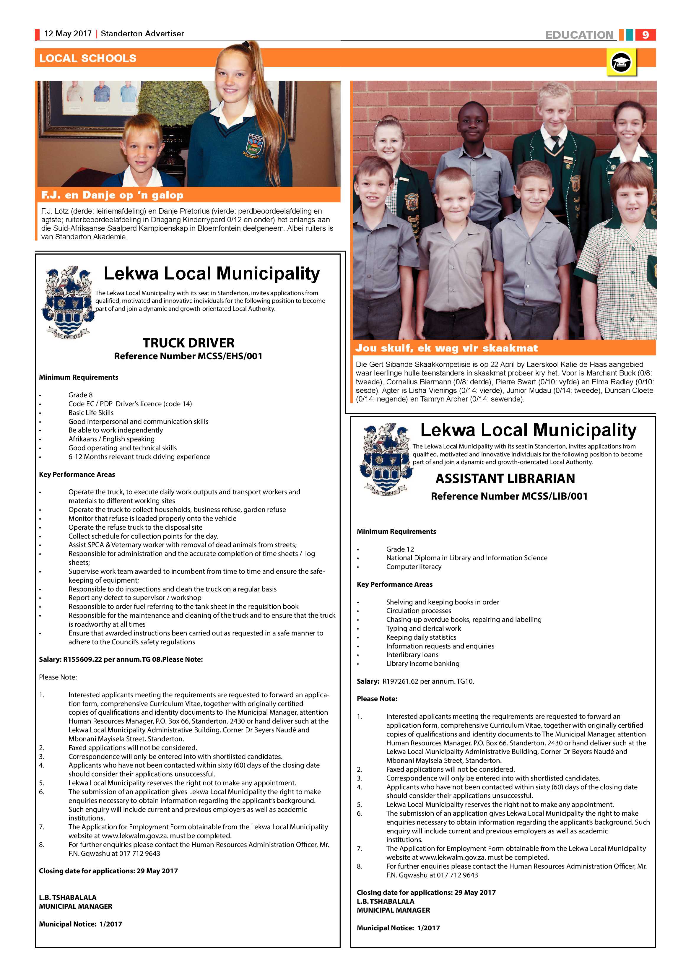 Standerton Advertiser 12 May 2017 page 9