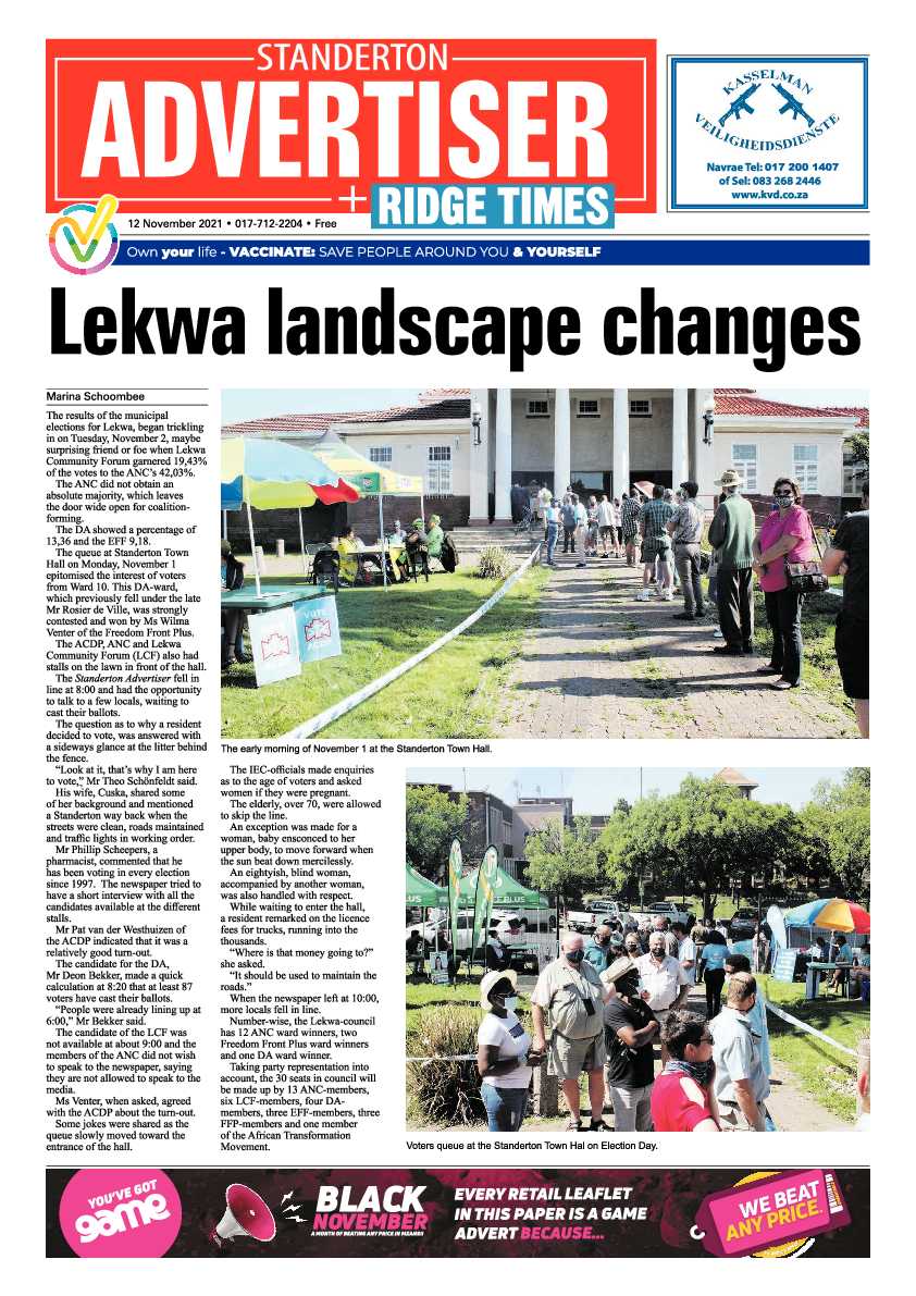 Standerton Advertiser 12 November 2021 page 1