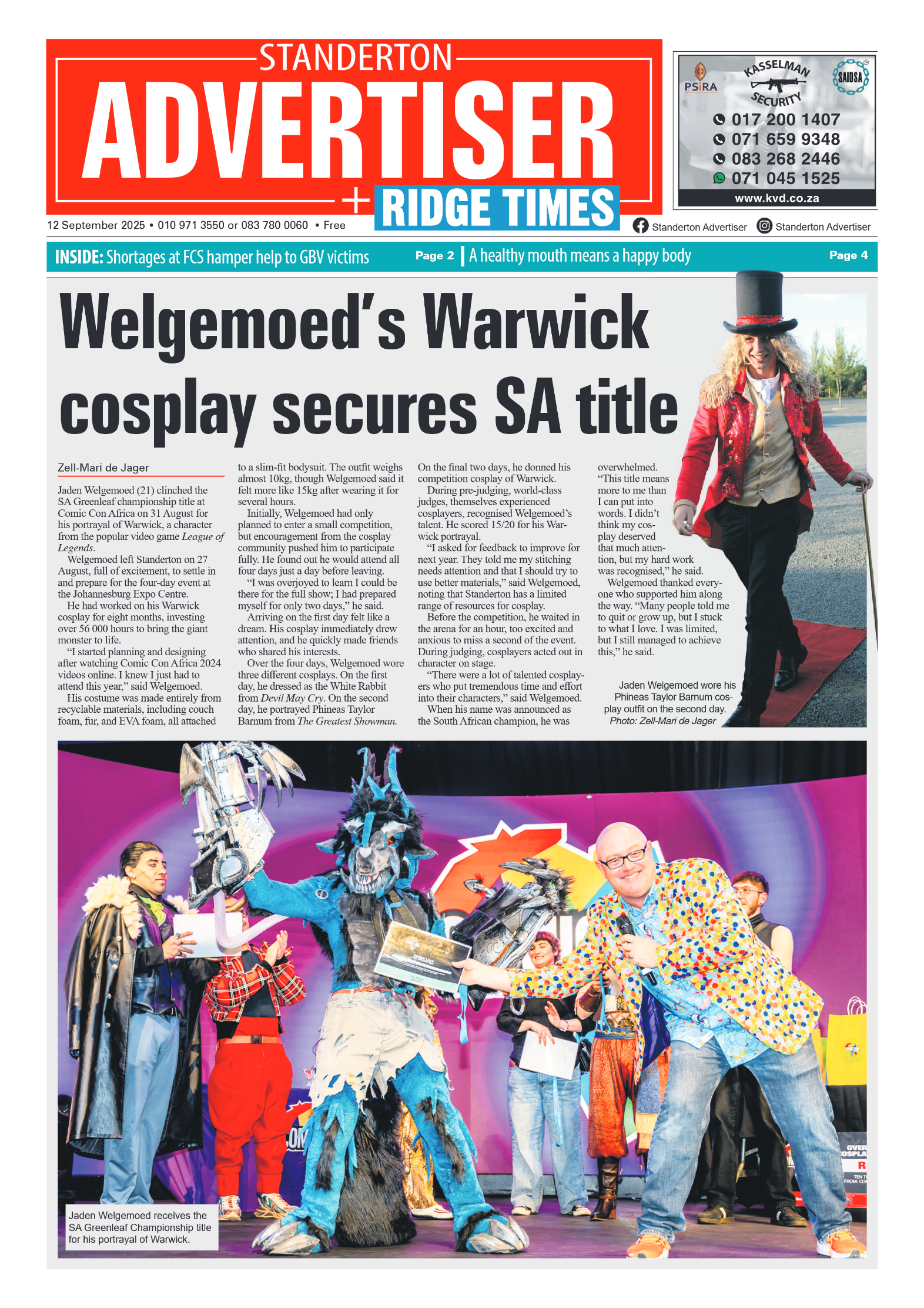 Standerton Advertiser 12 September 2025 page 1