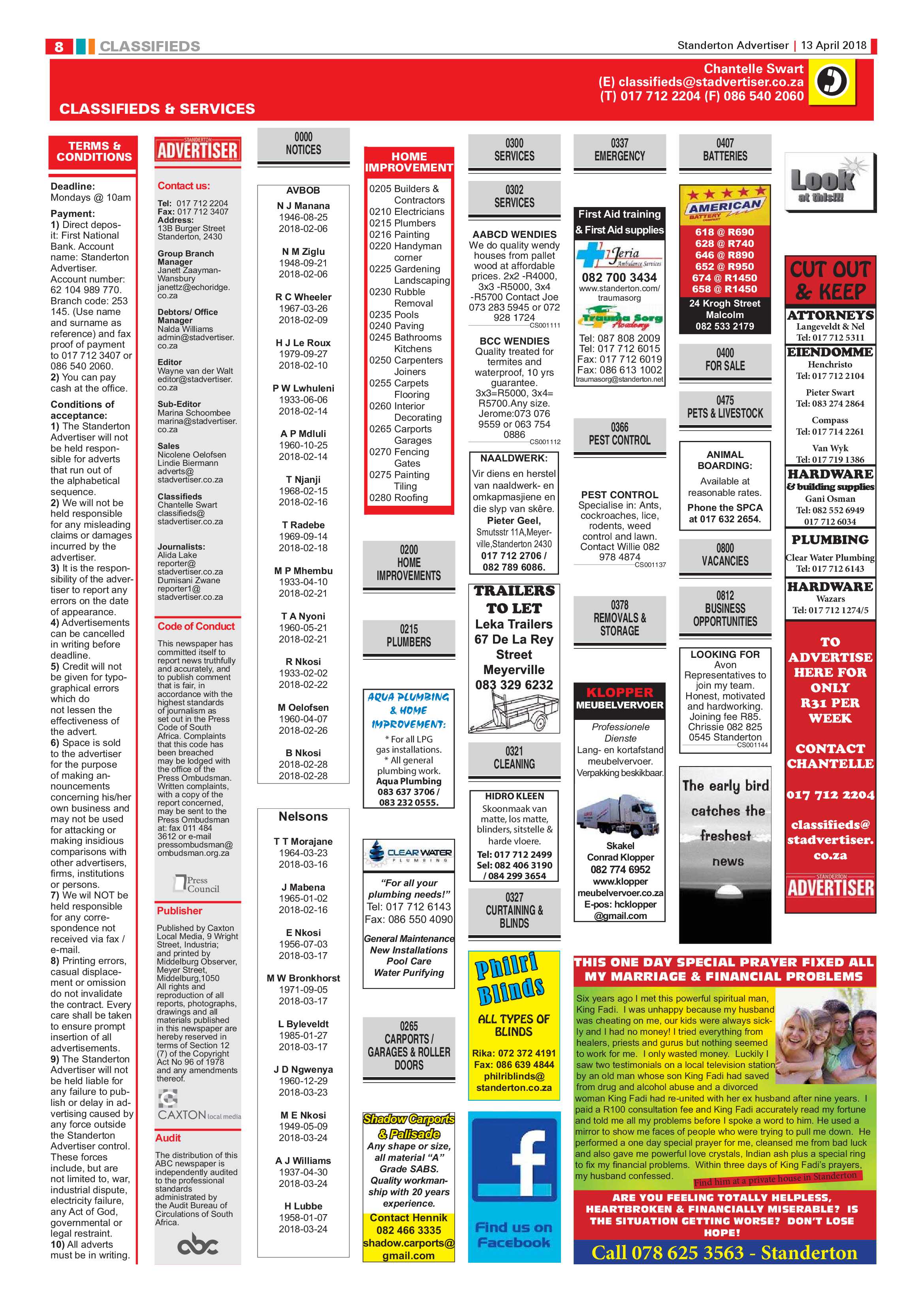 Standerton Advertiser 13 April 2018 page 8