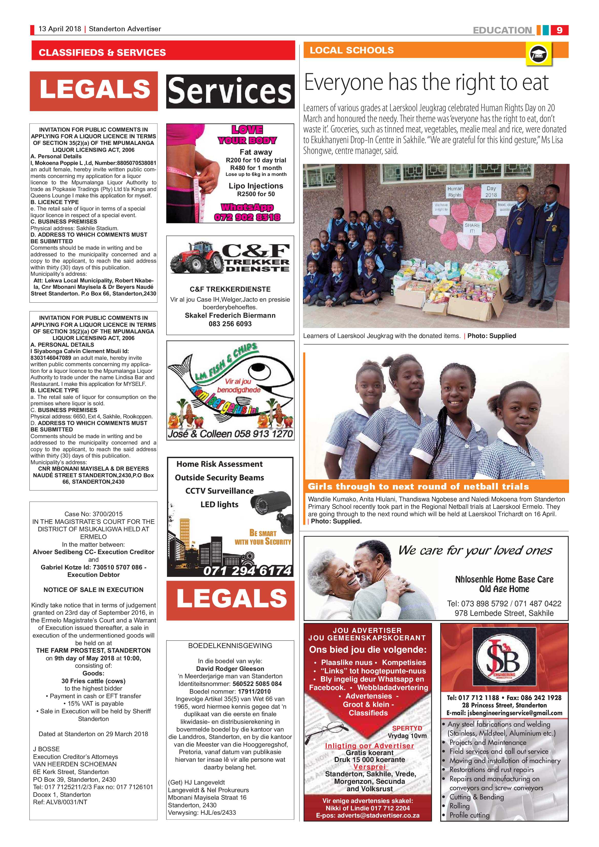 Standerton Advertiser 13 April 2018 page 9