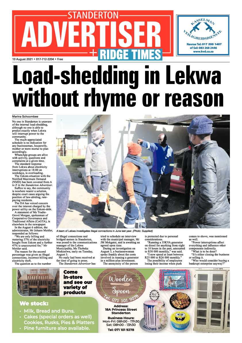 Standerton Advertiser 13 August 2021 page 1