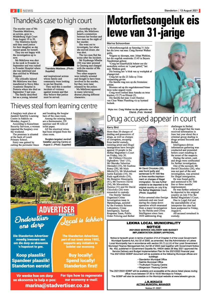 Standerton Advertiser 13 August 2021 page 2