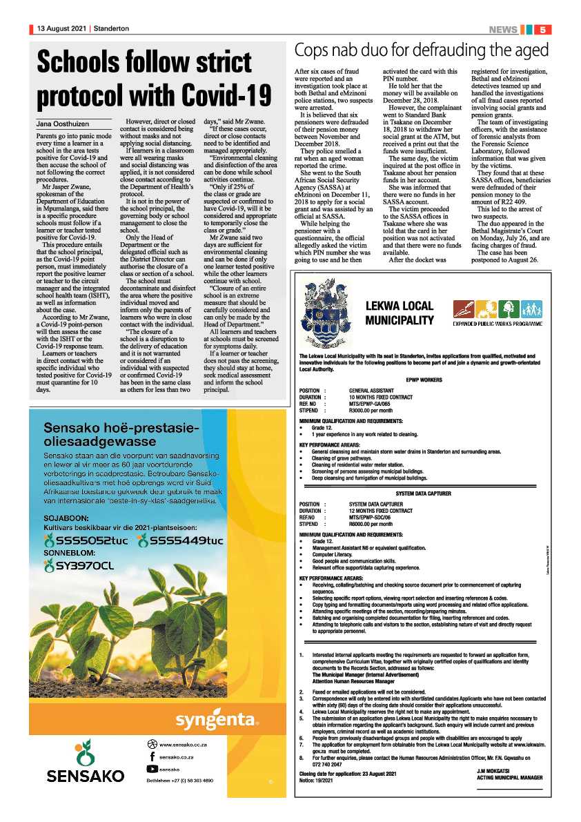 Standerton Advertiser 13 August 2021 page 5