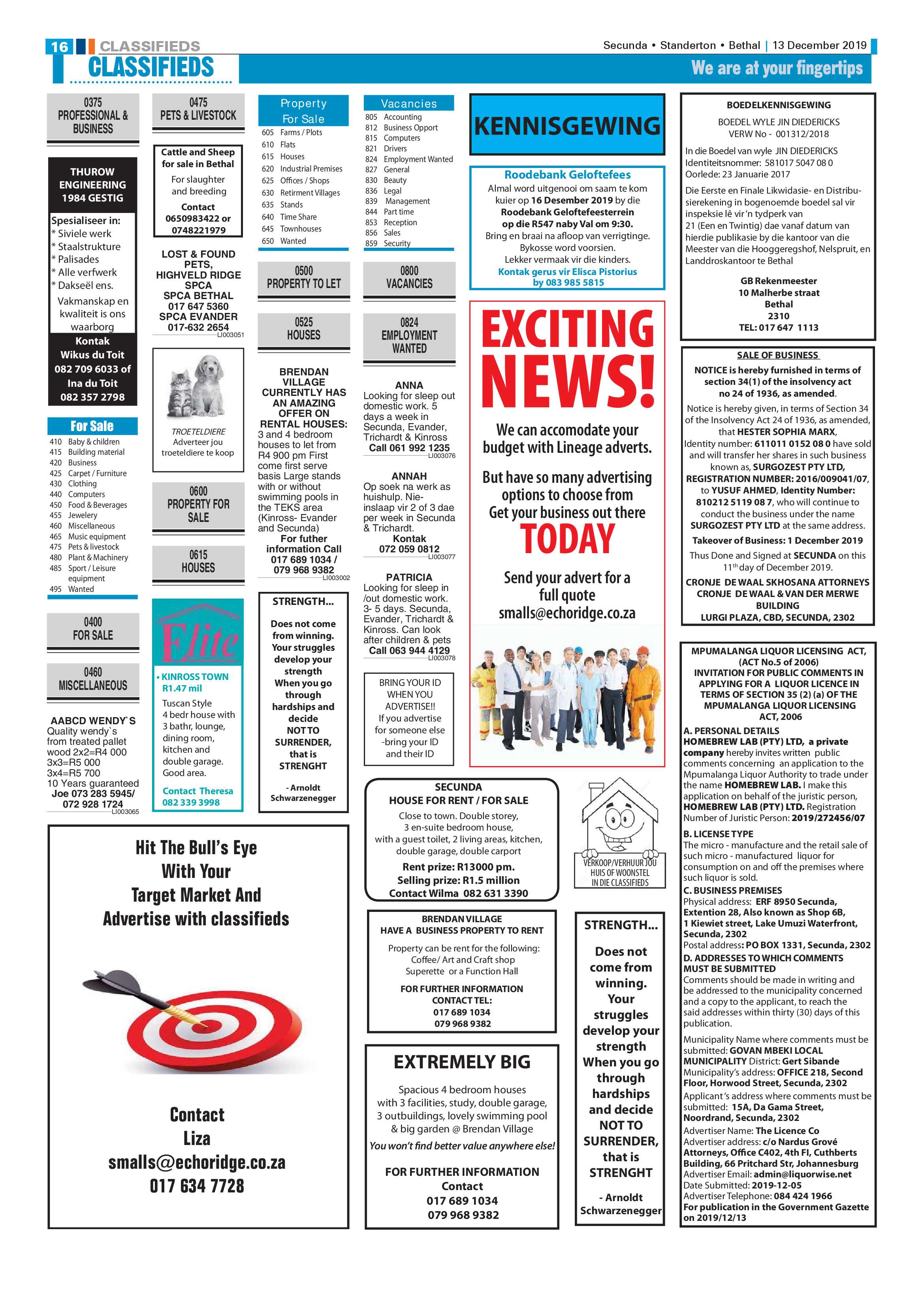 Standerton Advertiser 13 December 2019 page 16
