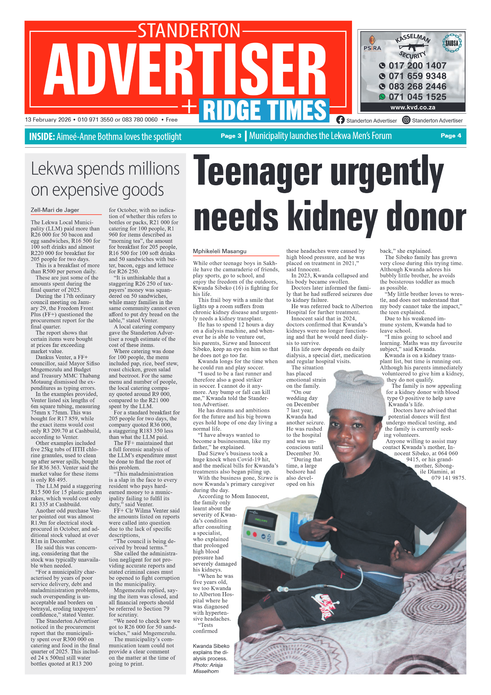 Standerton Advertiser 13 February 2026 page 1