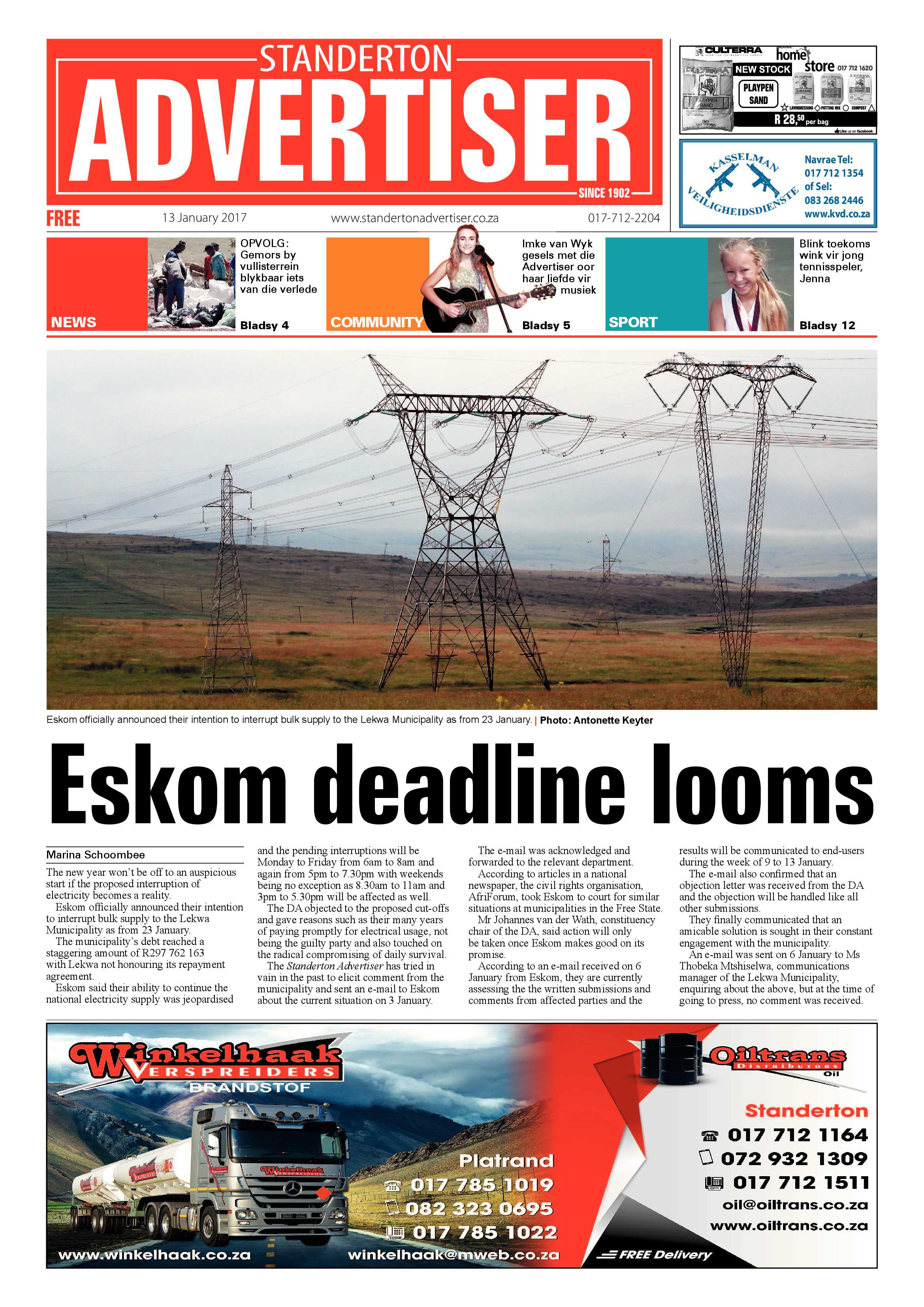 Standerton Advertiser 13 page 1