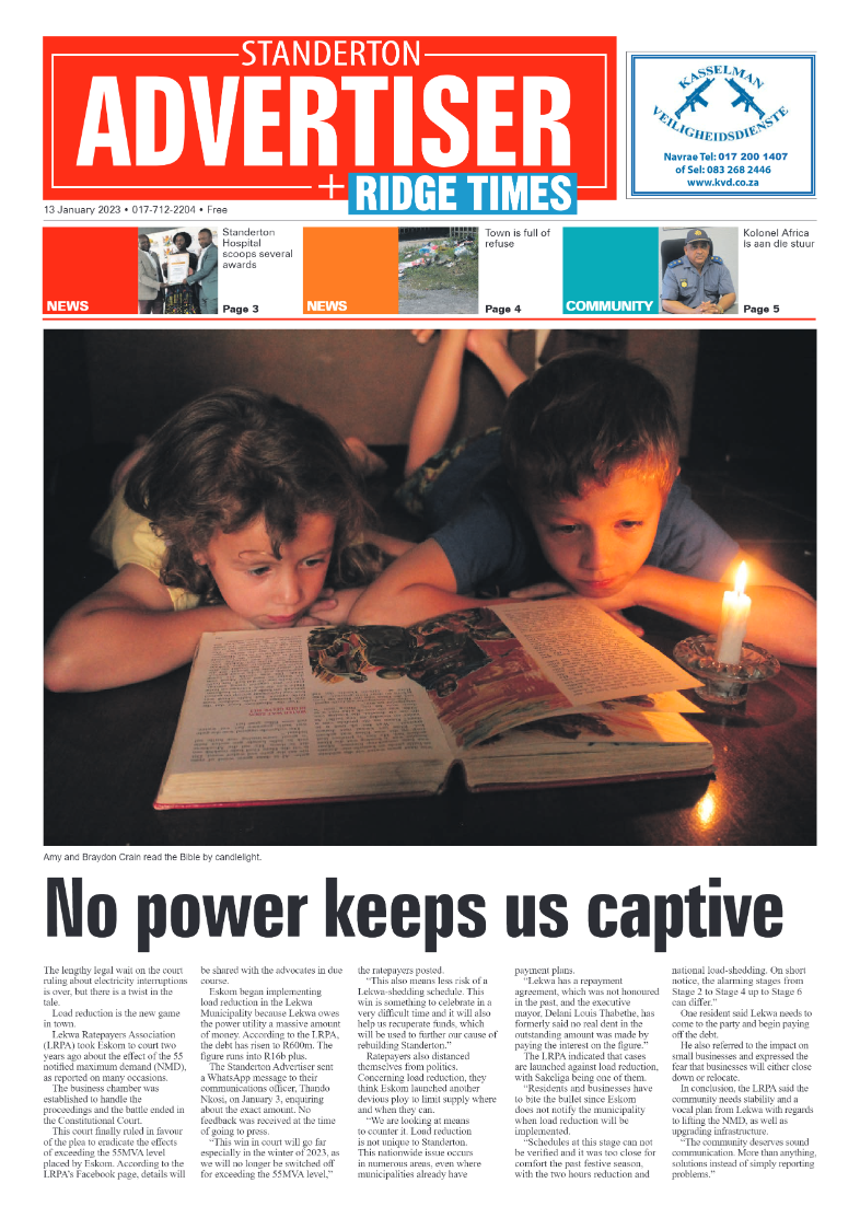 Standerton Advertiser 13 January 2023 page 1