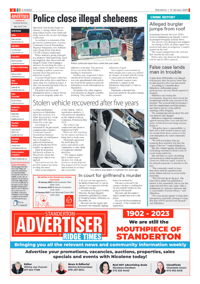 Standerton Advertiser 13 January 2023 page 2