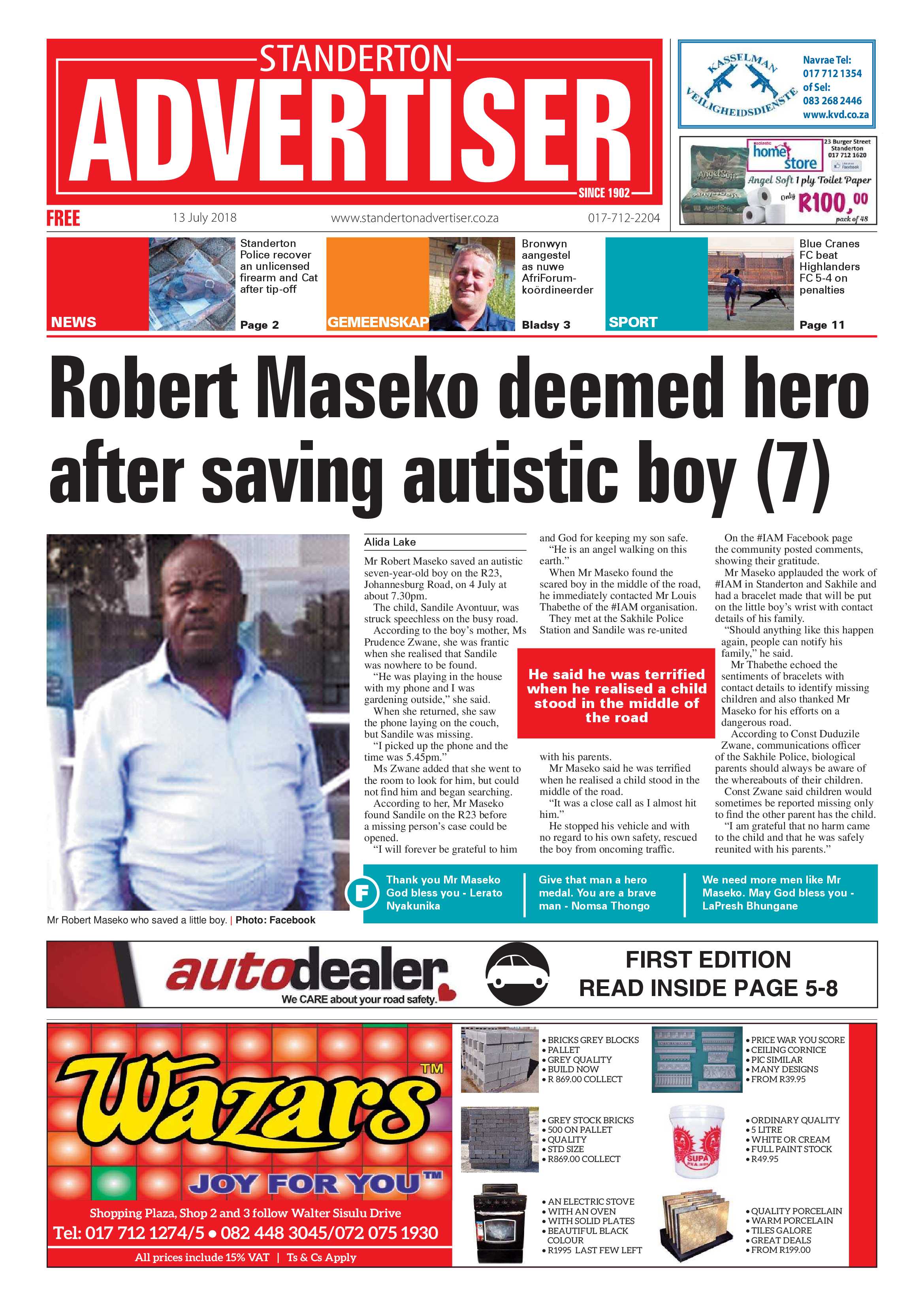 Standerton Advertiser 13 July 2018 page 1