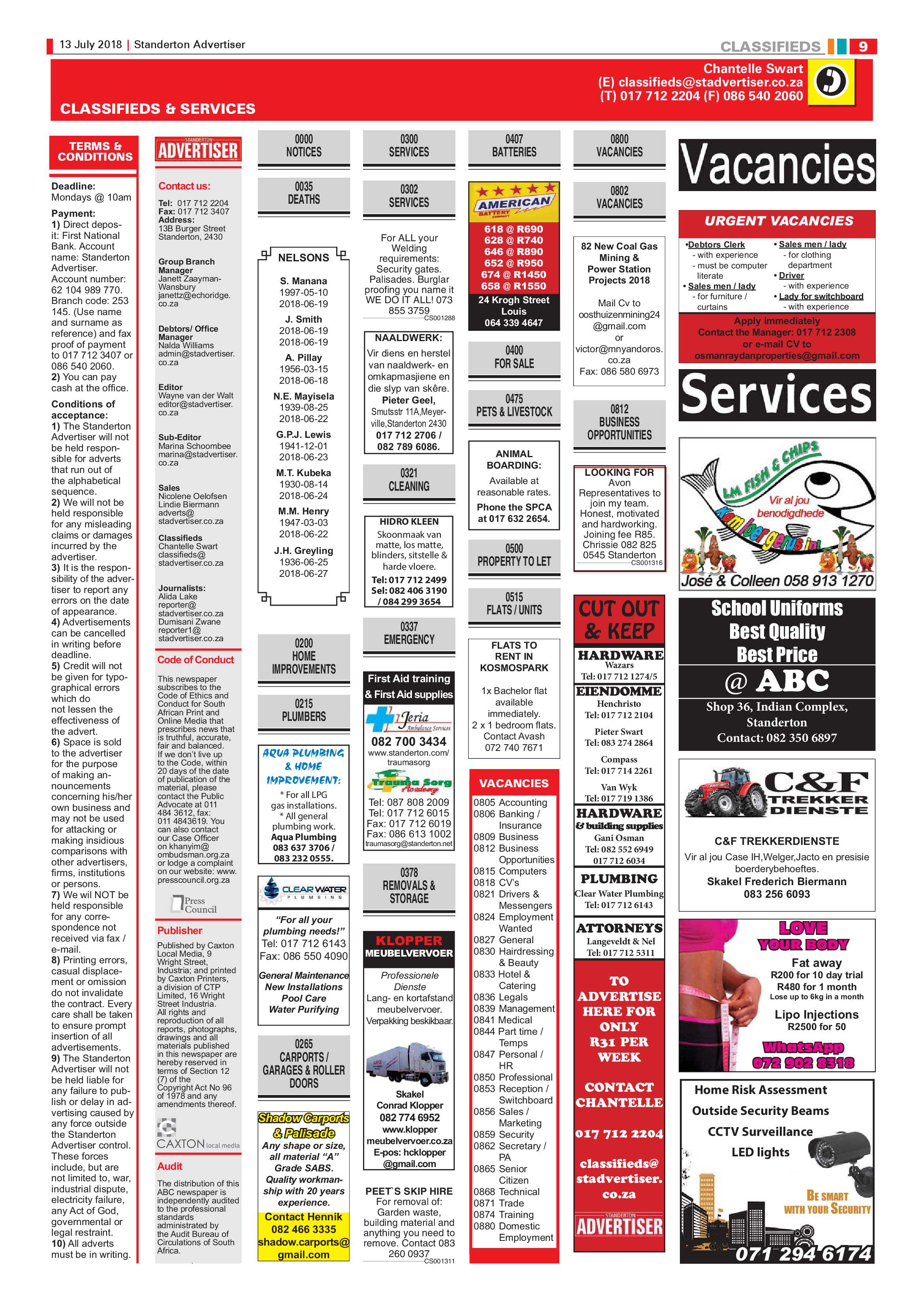 Standerton Advertiser 13 July 2018 page 9