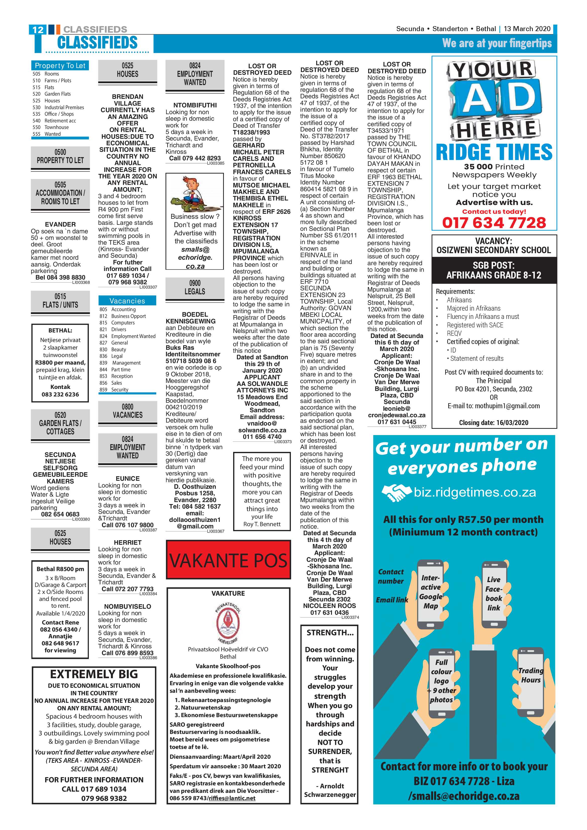 Standerton Advertiser 13 March 2020 page 12
