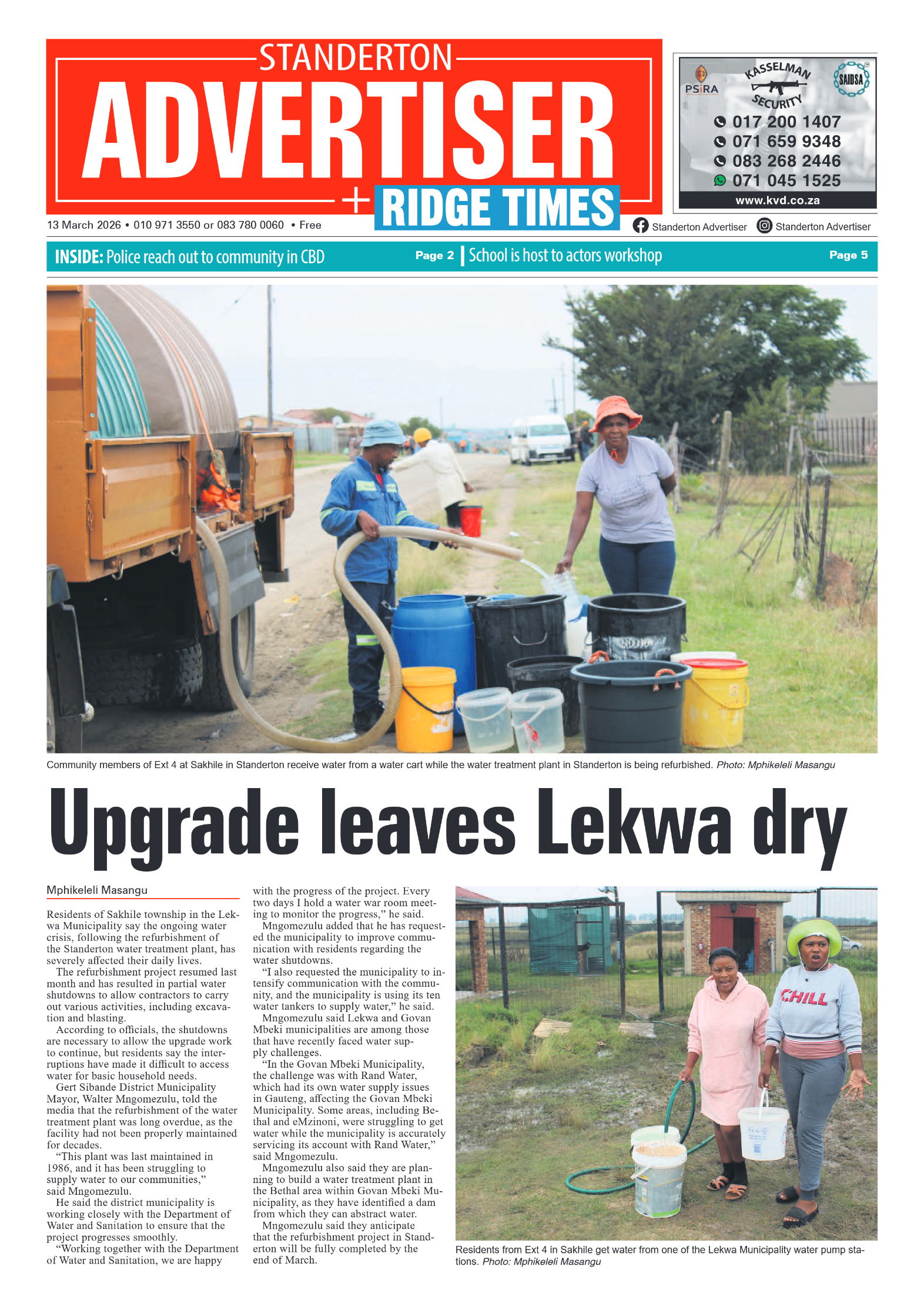 Standerton Advertiser 13 March 2026 page 1
