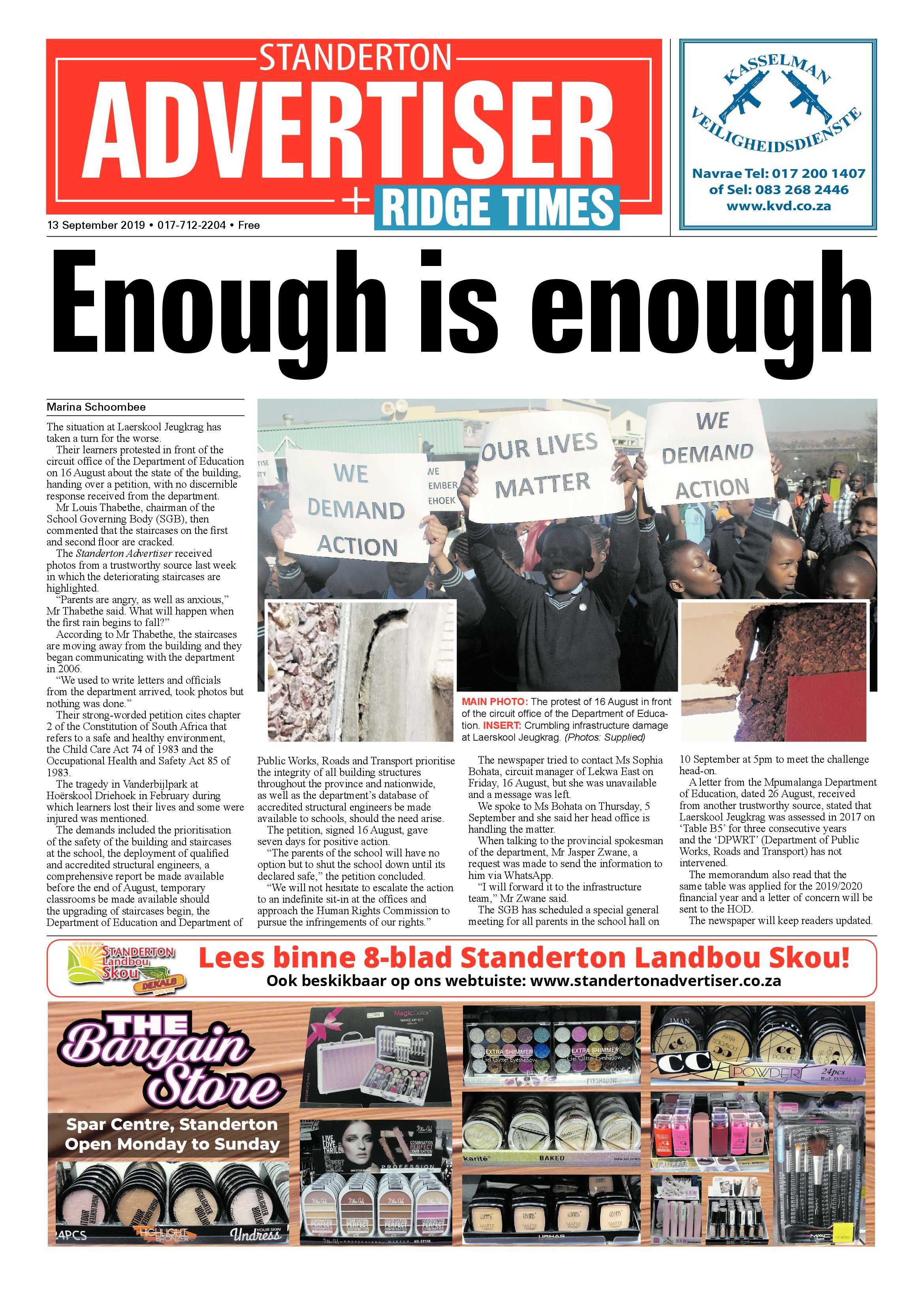 Standerton Advertiser 13 September 2019 page 1