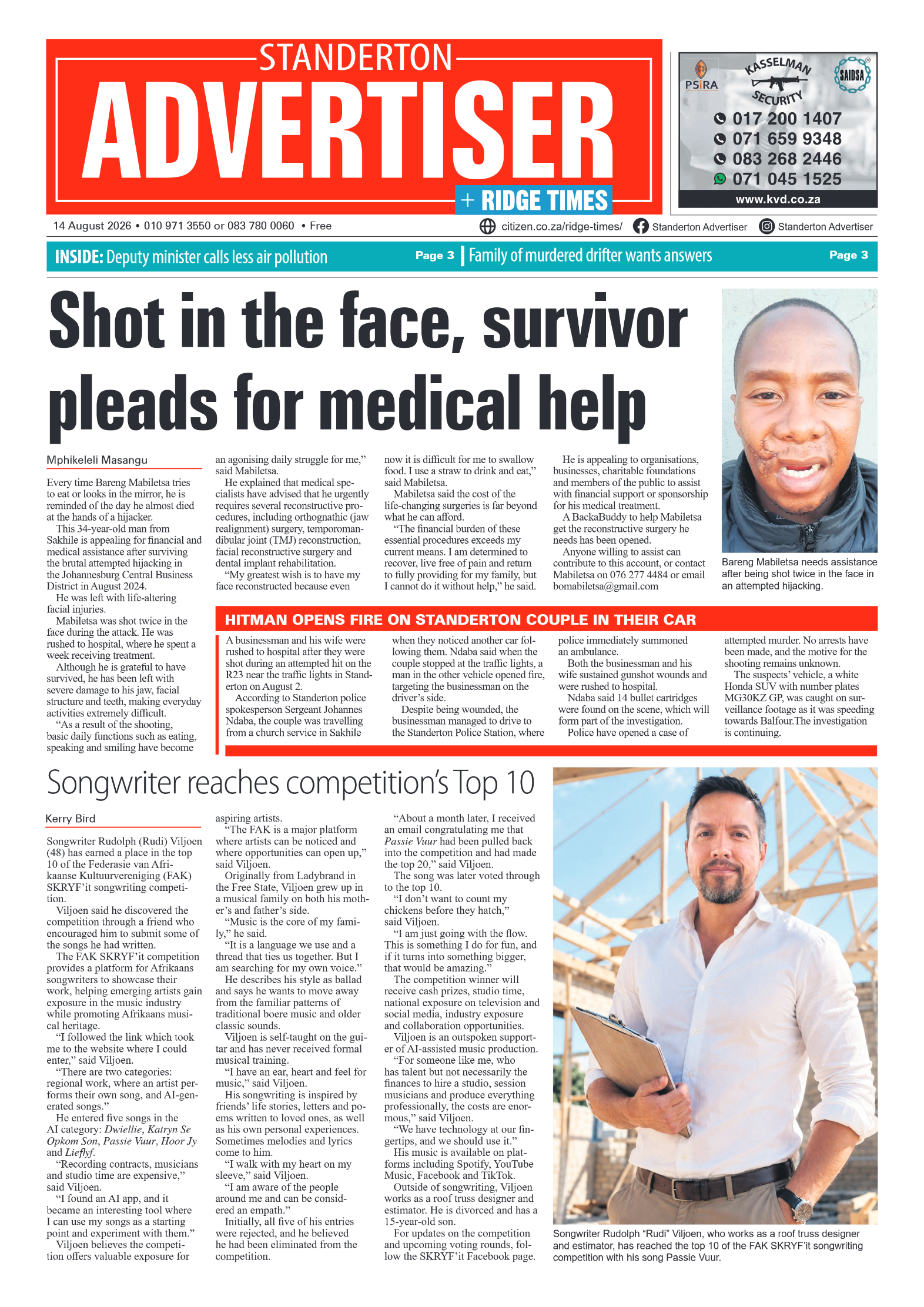 Standerton Advertiser 14 August 2026 page 1