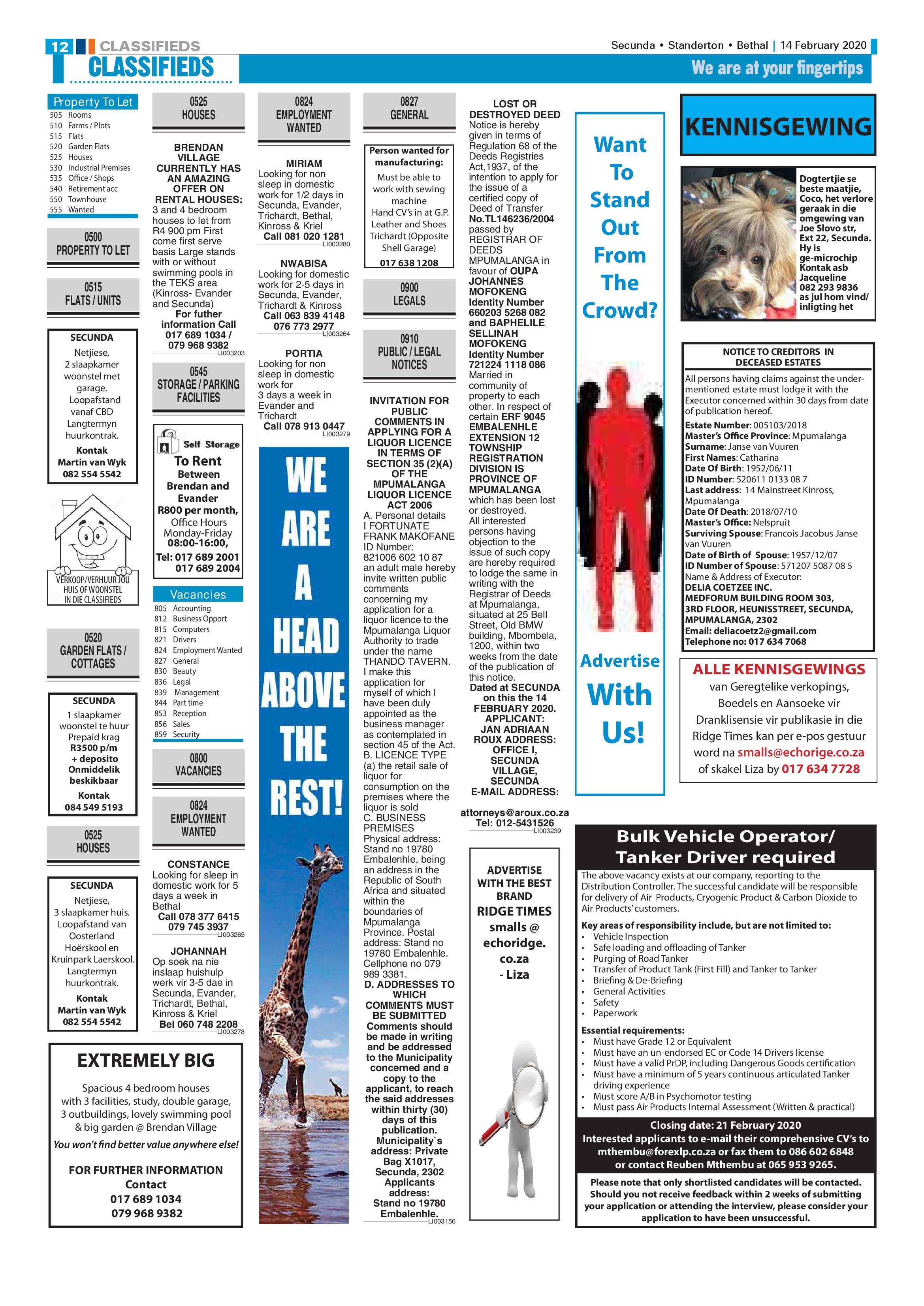 Standerton Advertiser 14 February 2020 page 11