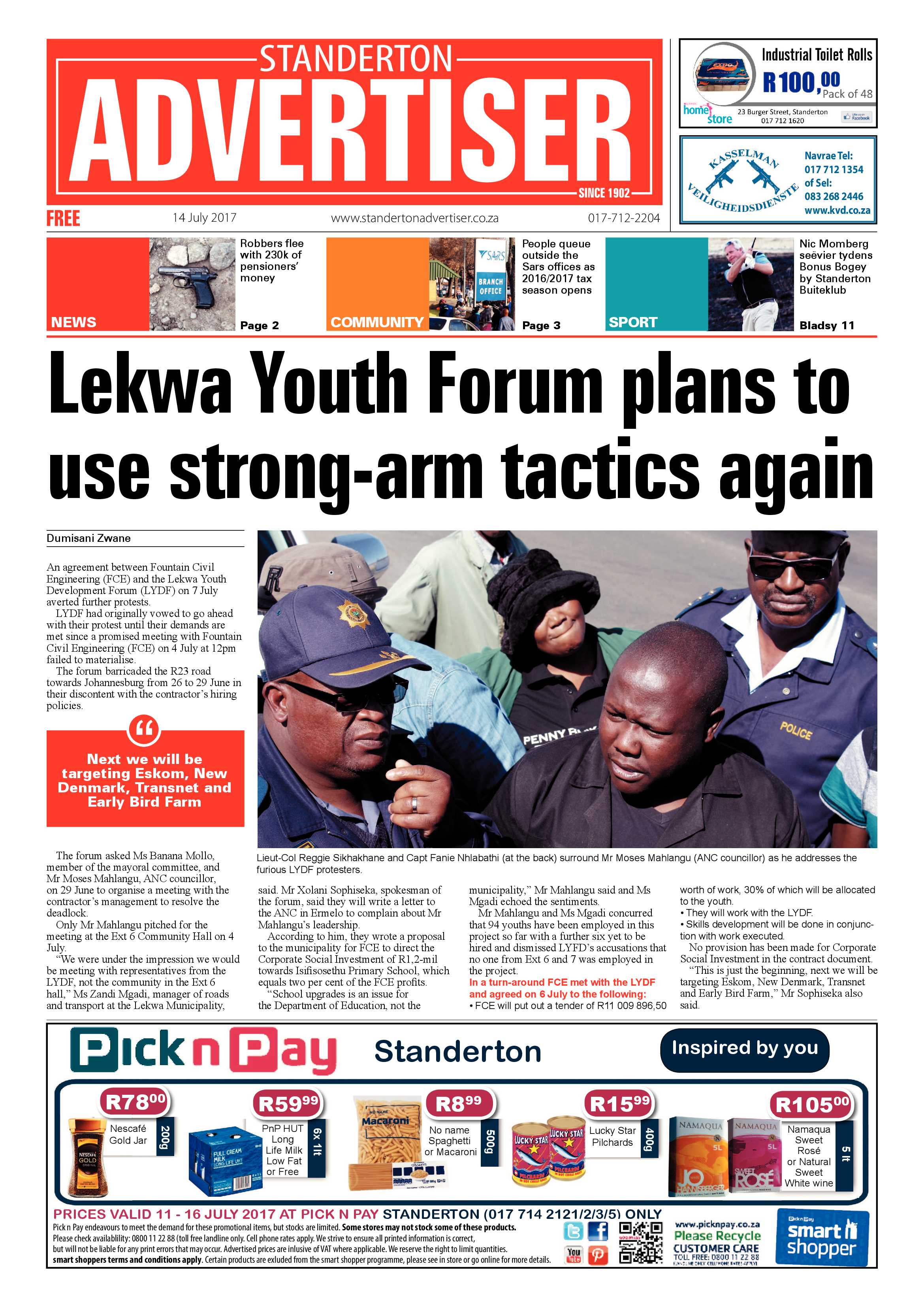 Standerton Advertiser 14 July 2017 page 1