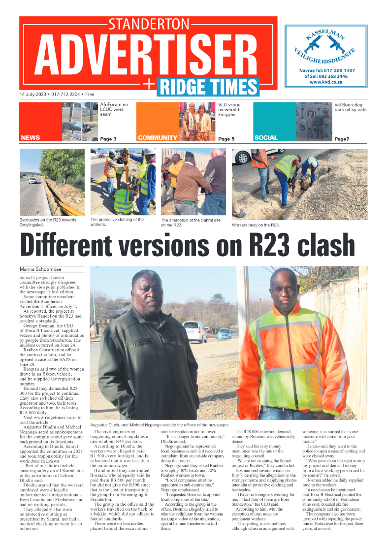 Standerton Advertiser 14 July 2023 page 1