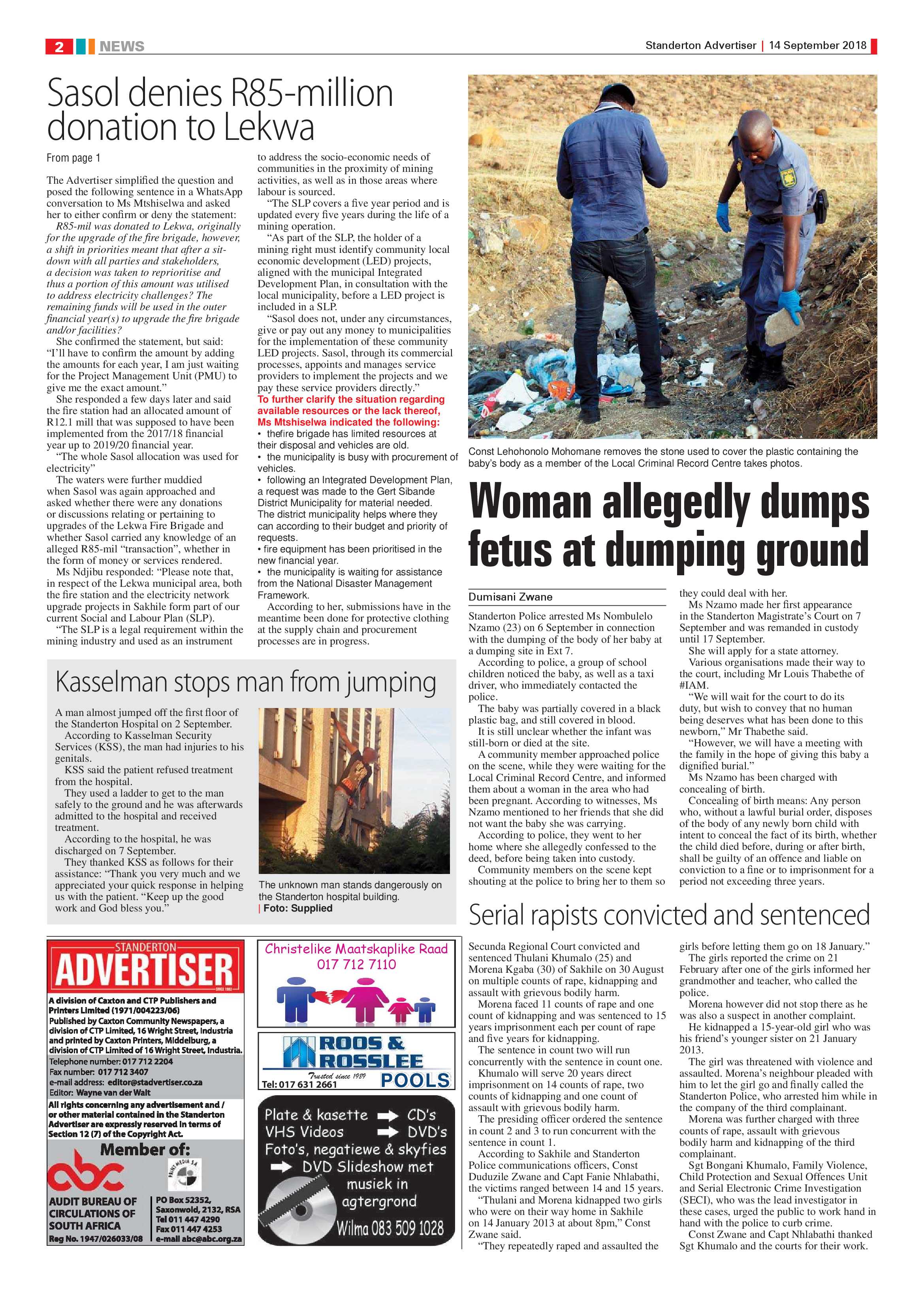 Standerton Advertiser 14 September 2018 page 2