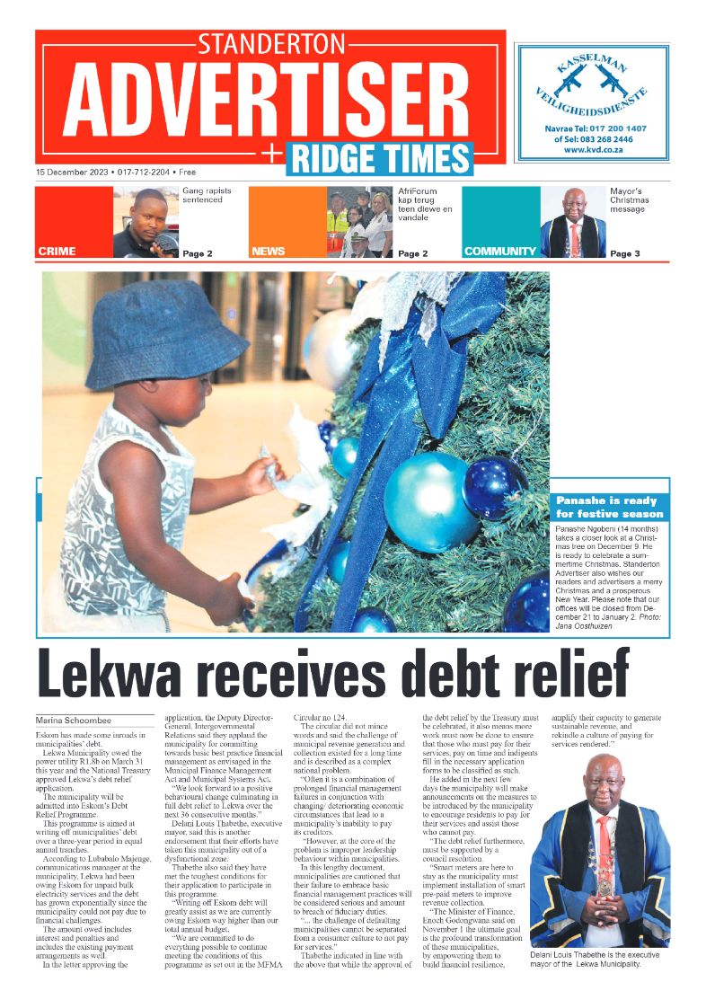 Standerton Advertiser 15 December 2023 page 1