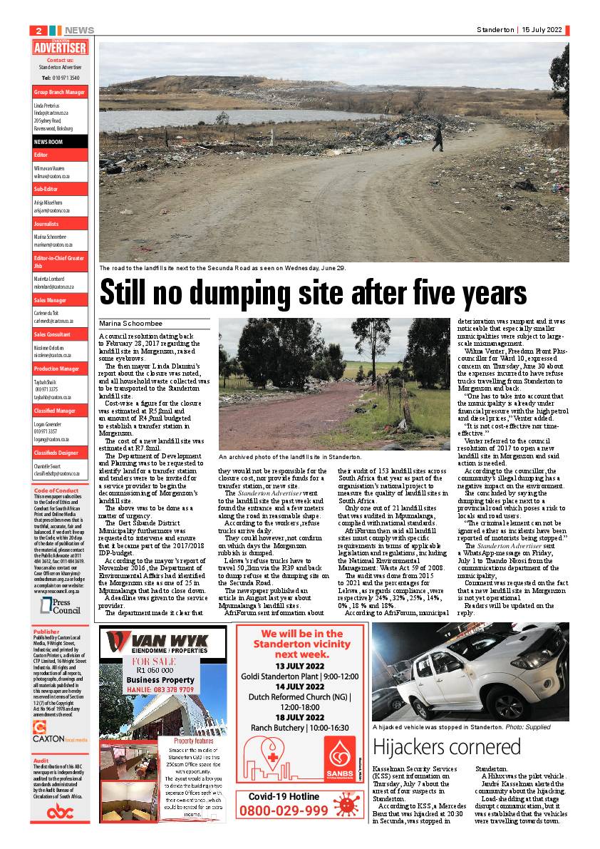 Standerton Advertiser 15 July 2022 page 2
